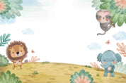 3D Cartoon Animals Kids Elephant Monkey Lion Scenery Wall Mural Wallpaper JN