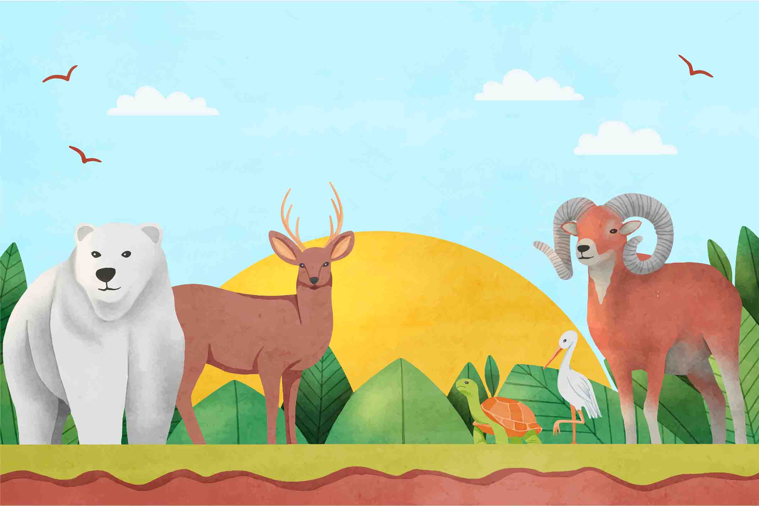 3D Childcare Nursery School Cartoon Animals Kids Wall Mural Wallpaper JN