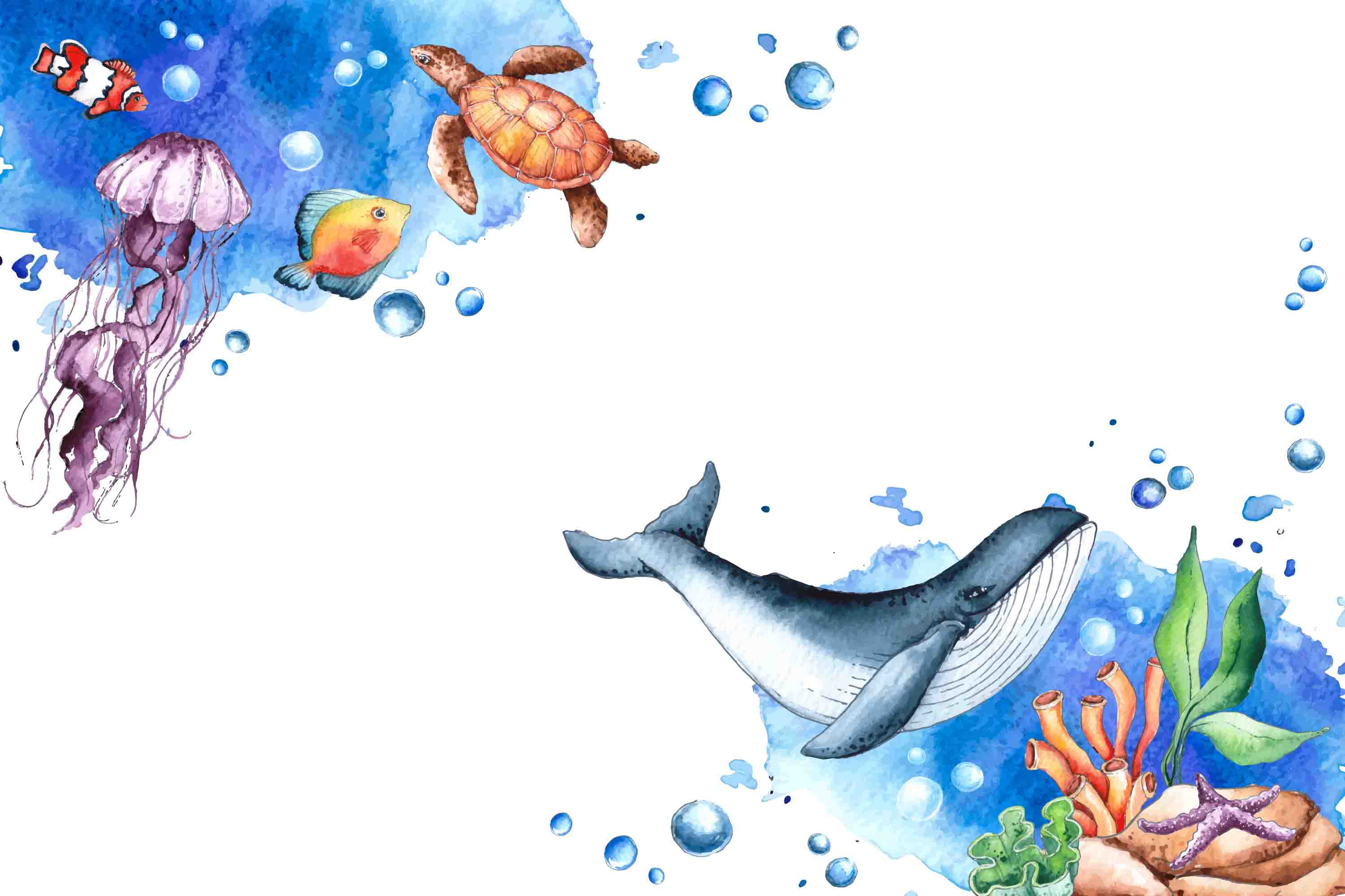3D Sea Sea Turtle Whale Fish Jellyfish Wall Mural Wallpaper YXL 677