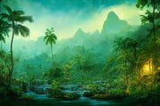 3D Tropical Forest Coconut Trees Mountains River Scenery Wallpaper Wall Mural Wall Decor Wall Art Wall Sticker Remoable Wallpaper LQH 2
