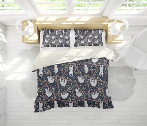 3D Black Sloth Branch Floral Quilt Cover Set Bedding Set Pillowcases 168- Jess Art Decoration