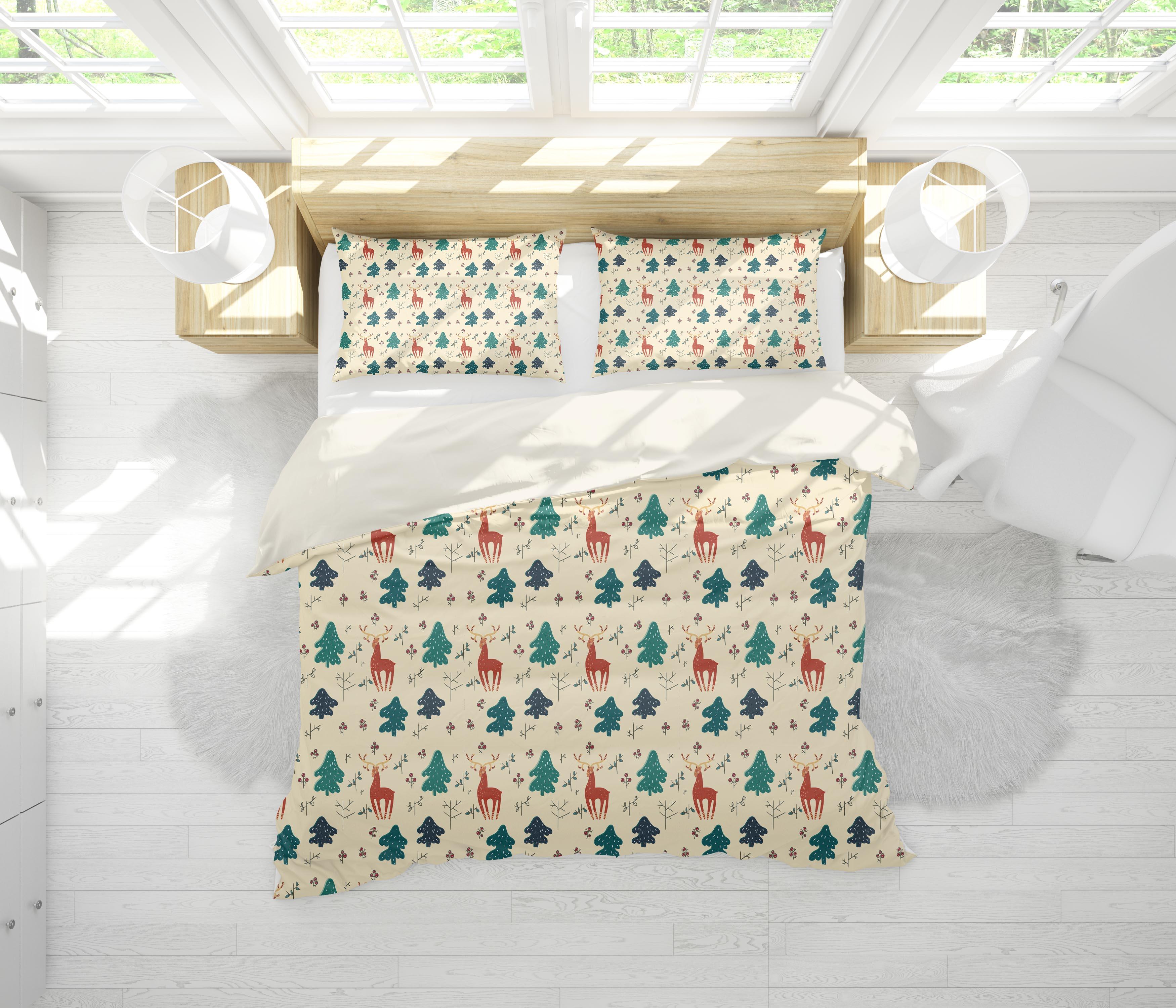 3D Yellow Cherry Elk Trees Branch Quilt Cover Set Bedding Set Pillowcases 124- Jess Art Decoration