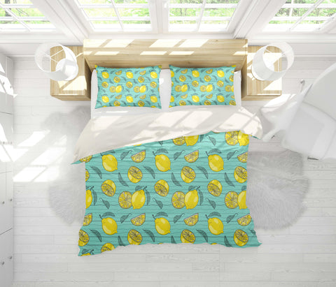 3D Blue Stripes Lemon Quilt Cover Set Bedding Set Pillowcases 122- Jess Art Decoration