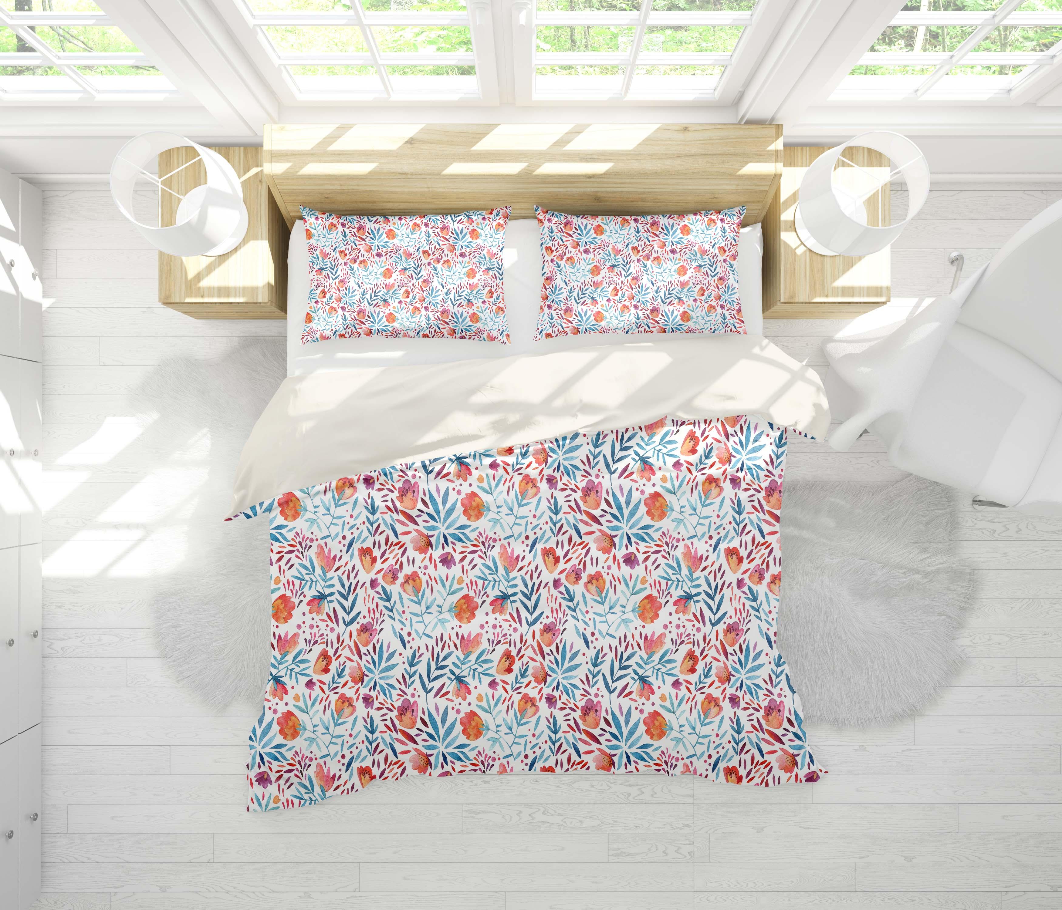 3D Orange Floral Watercolor Quilt Cover Set Bedding Set Pillowcases 82- Jess Art Decoration