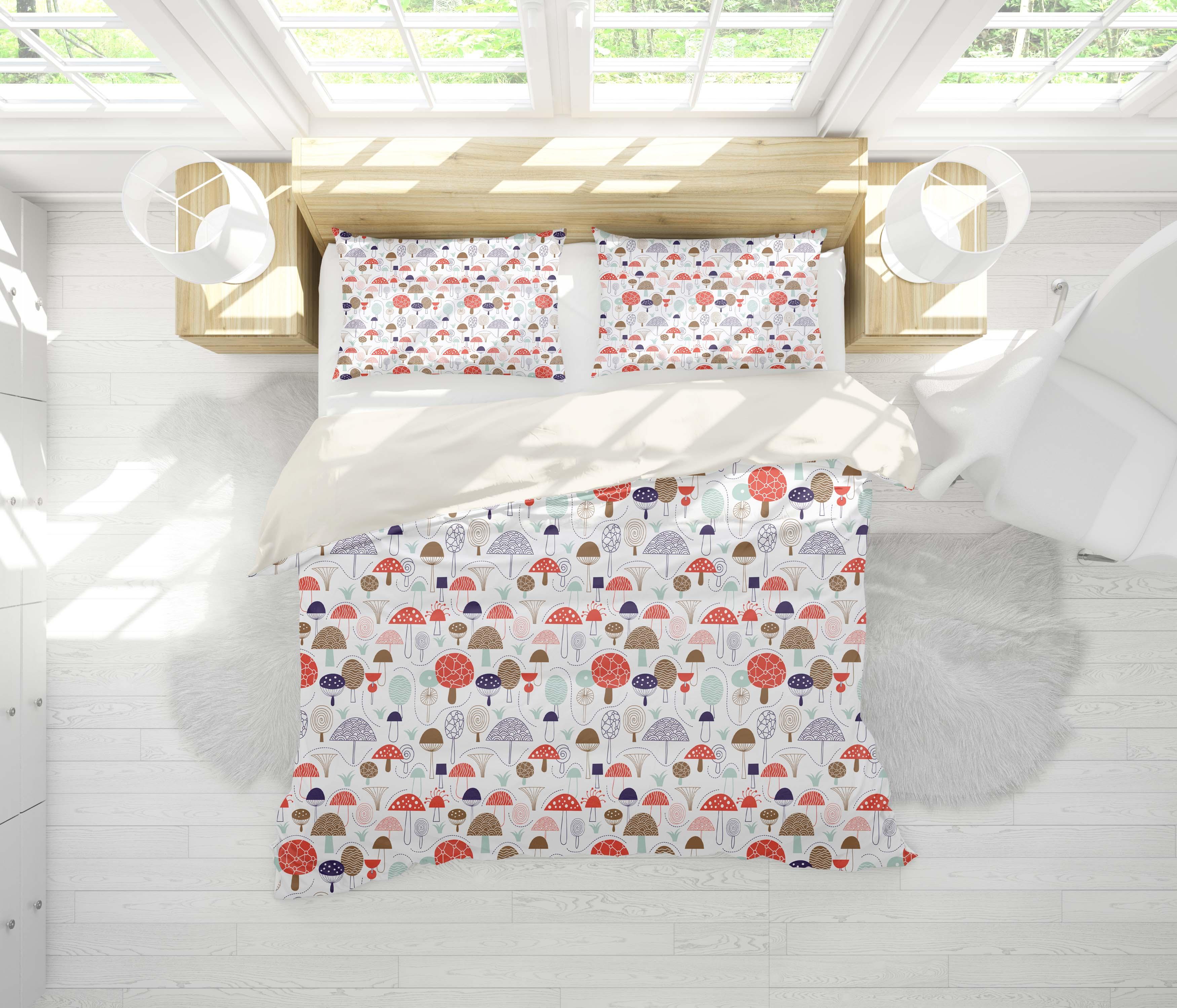 3D White Mushroom Quilt Cover Set Bedding Set Pillowcases 04- Jess Art Decoration