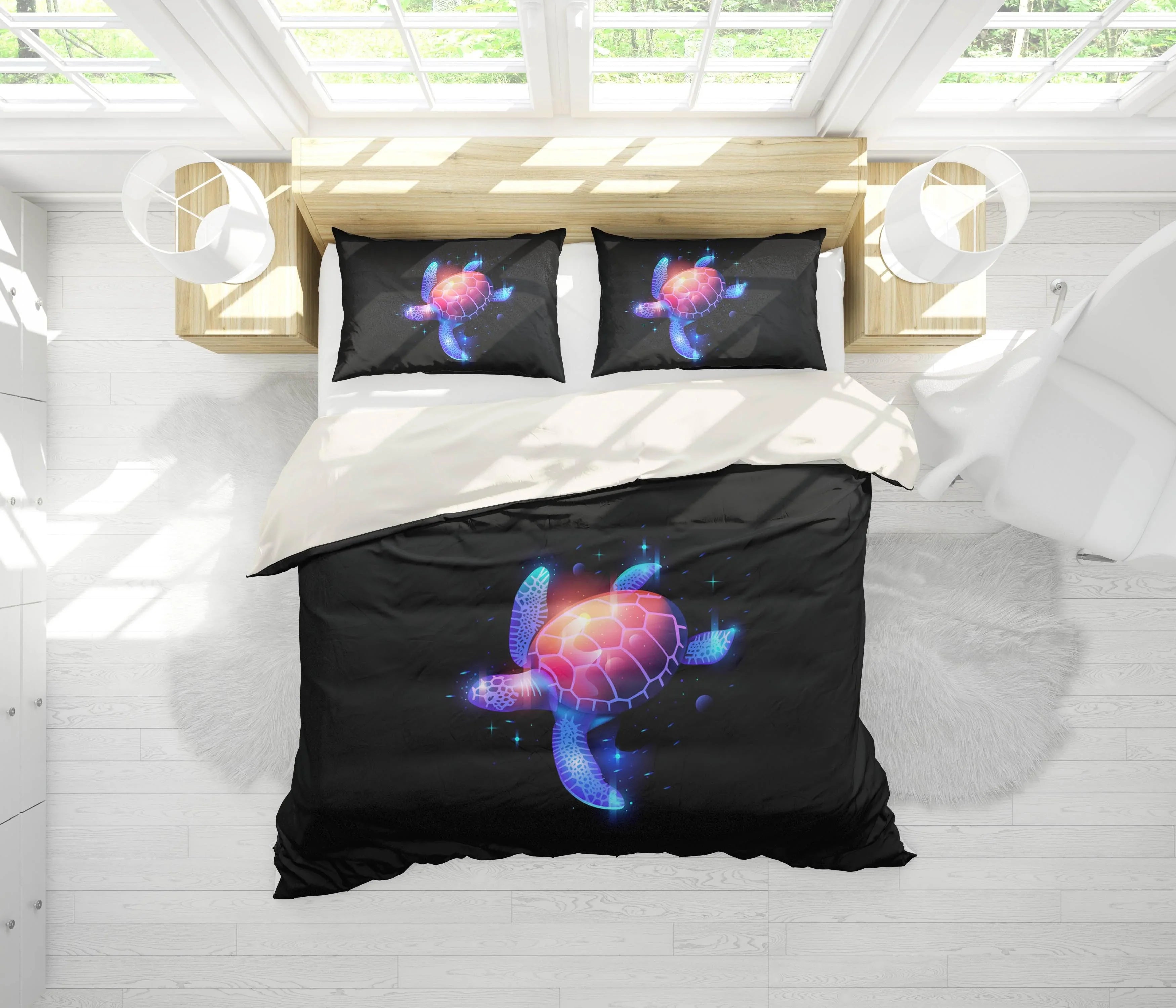 3D Blue Aurora Turtle Quilt Cover Set Bedding Set Pillowcases 94- Jess Art Decoration