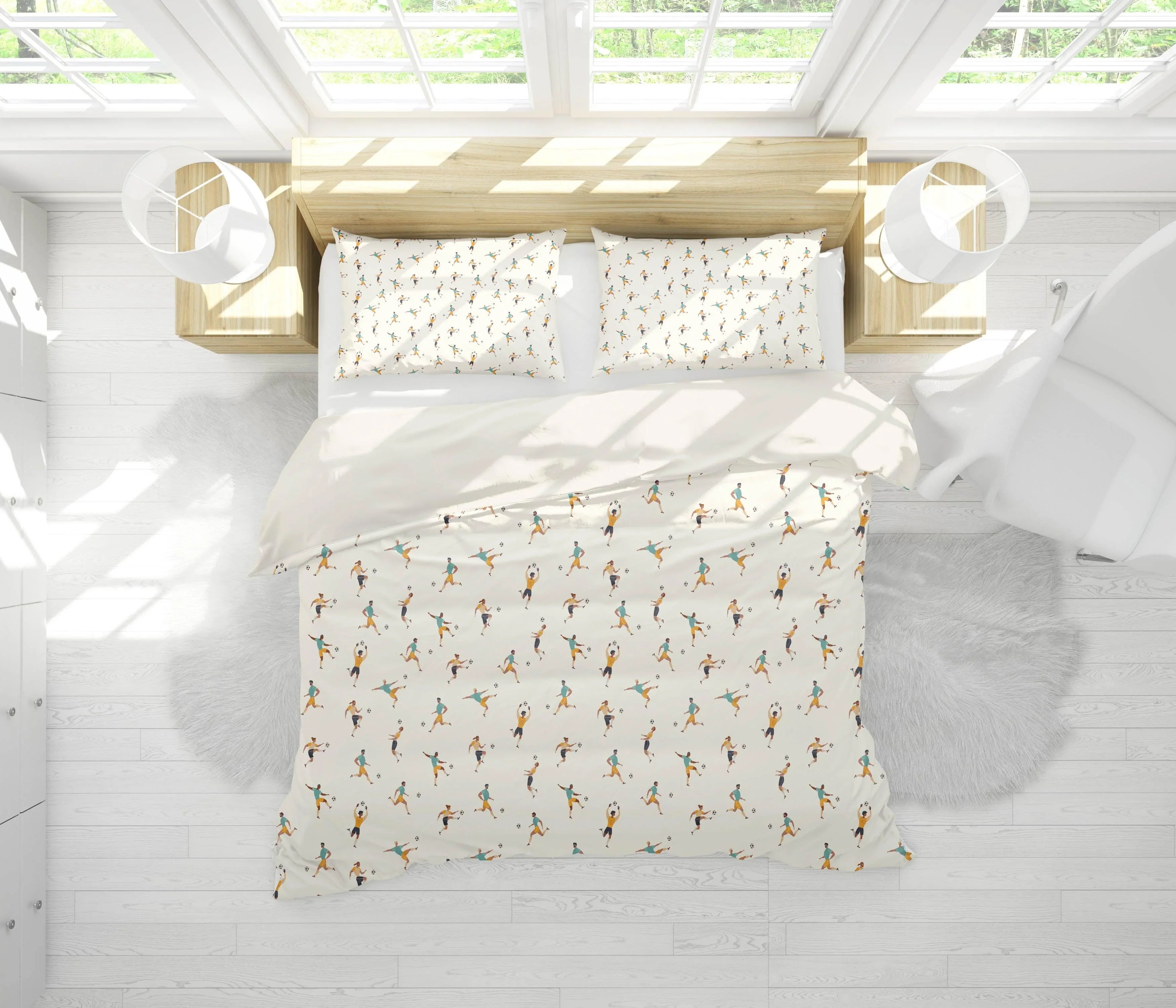 3D Creamy White Football Soccer Player Quilt Cover Set Bedding Set Pillowcases 182- Jess Art Decoration