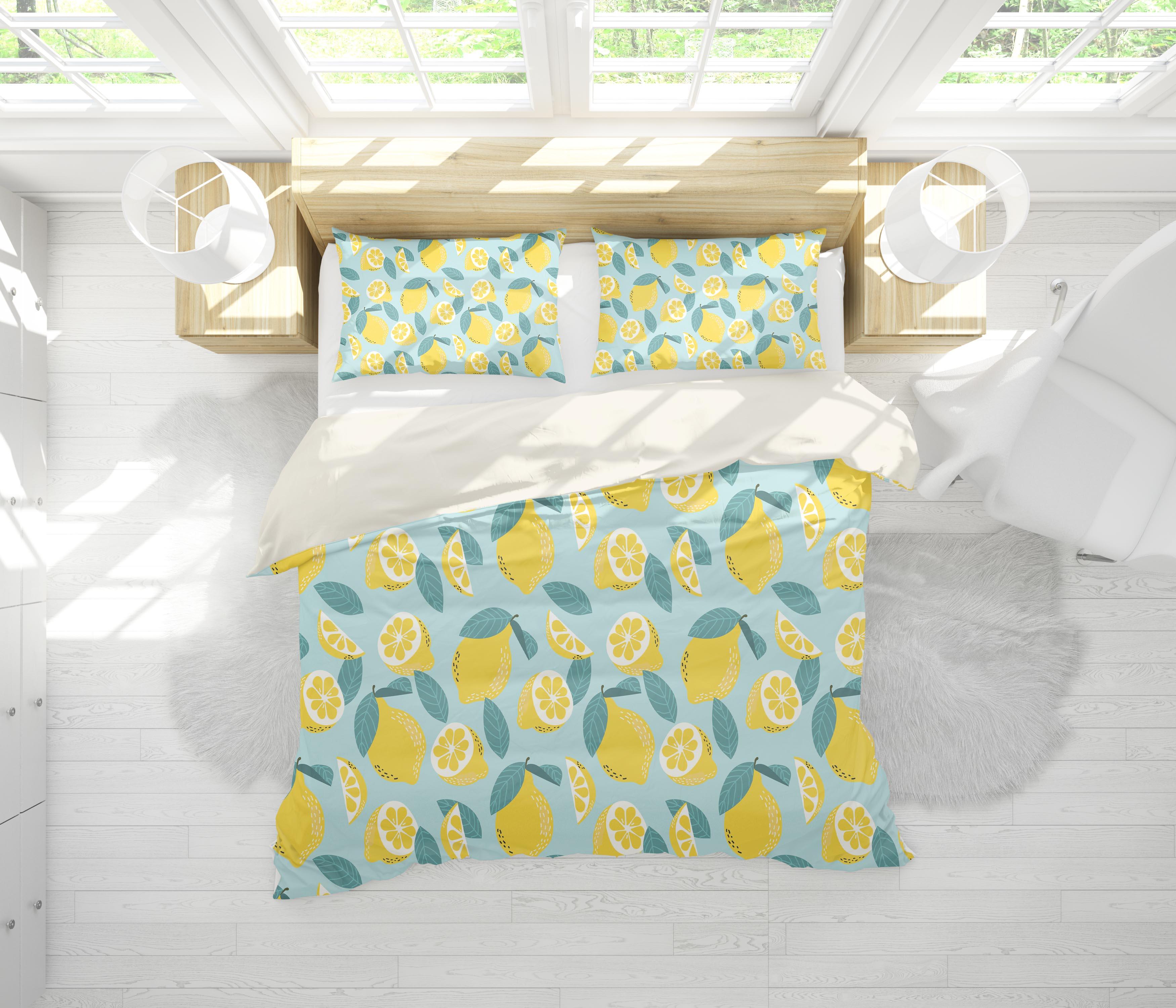 3D Blue Yellow Lemon Quilt Cover Set Bedding Set Pillowcases 215- Jess Art Decoration