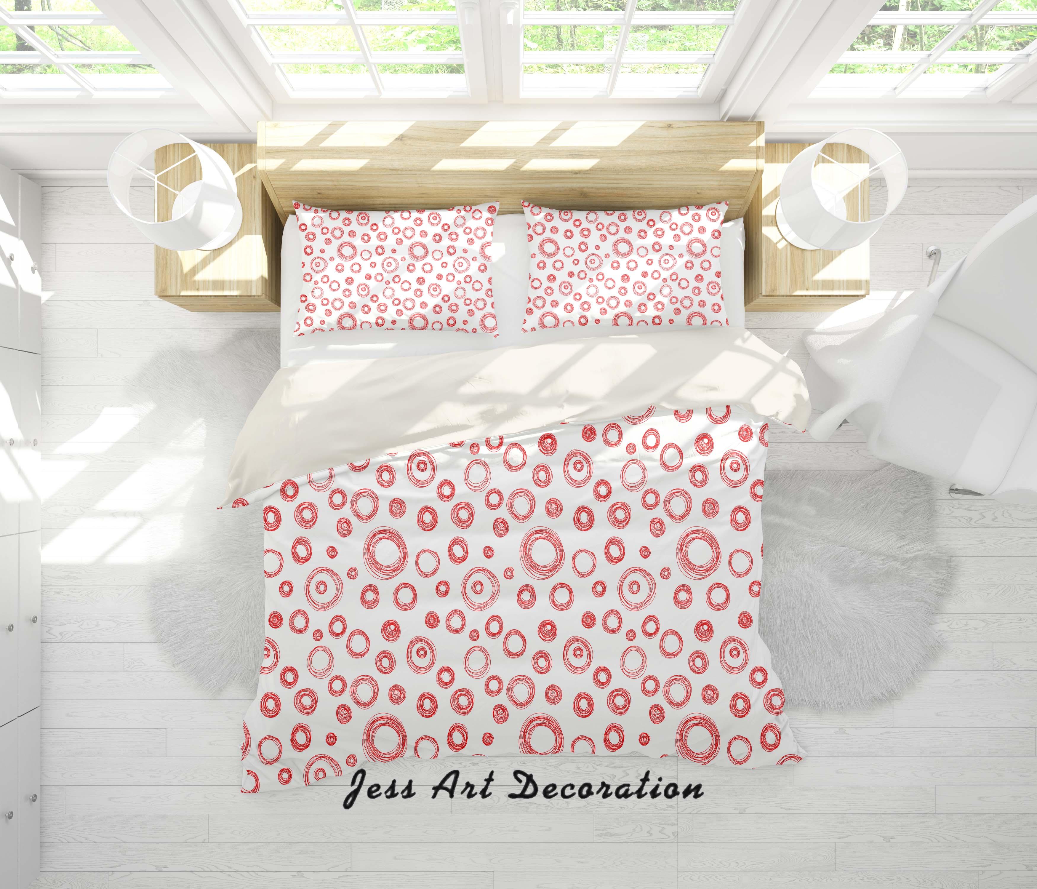 3D White Red Circle Quilt Cover Set Bedding Set Pillowcases 11- Jess Art Decoration