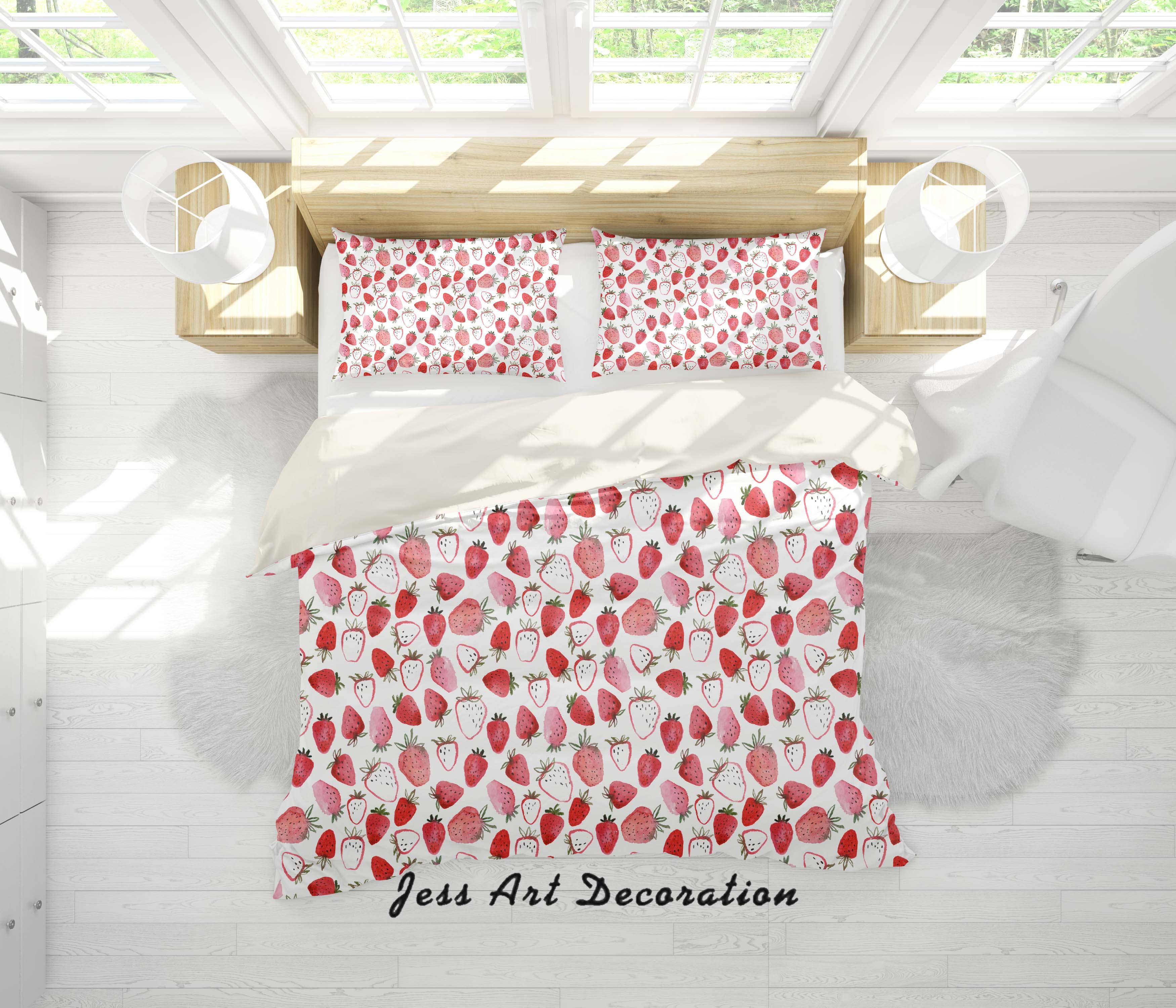 3D White Red Strawberry Quilt Cover Set Bedding Set Pillowcases 20- Jess Art Decoration
