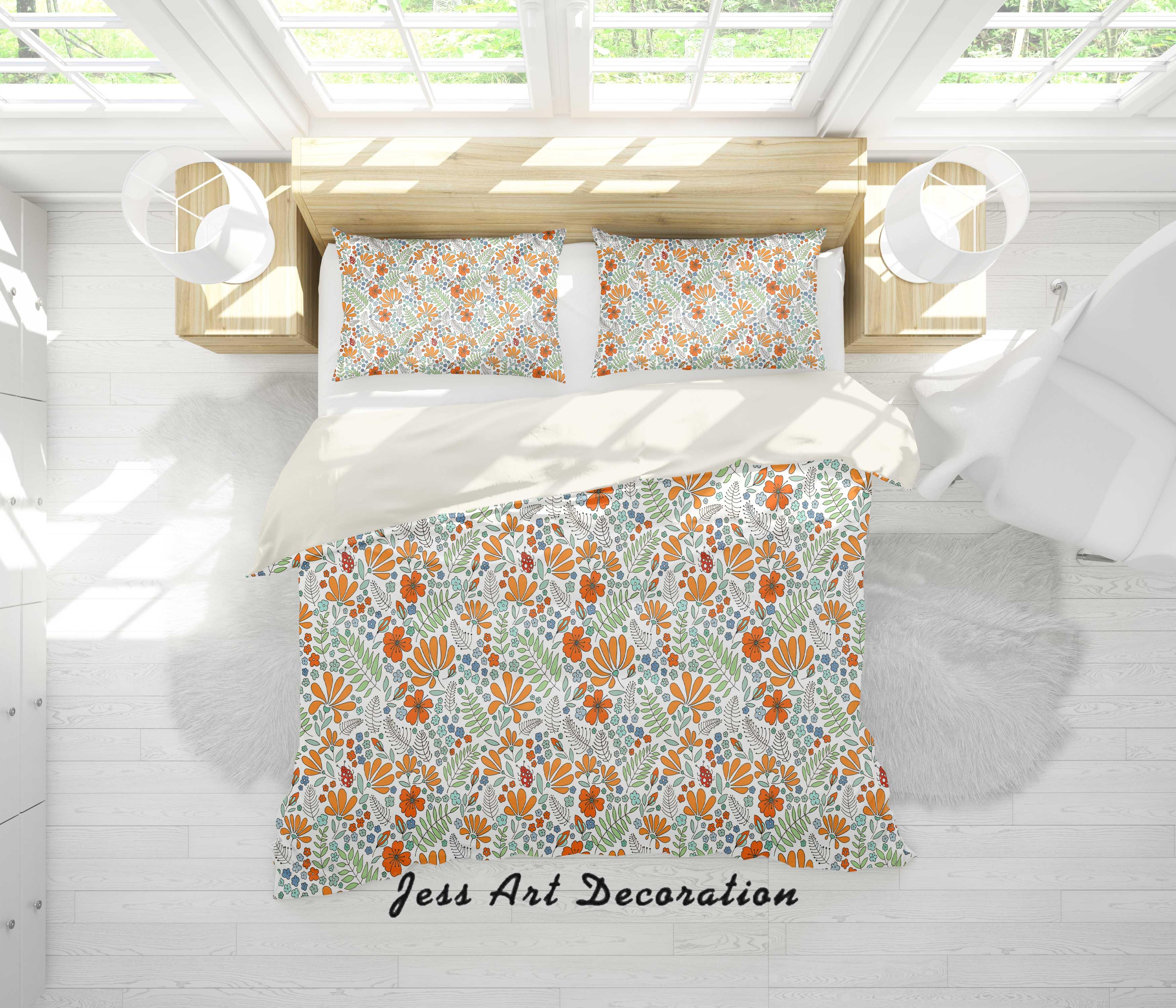 3D White Bird Floral Leaves Quilt Cover Set Bedding Set Pillowcases 51- Jess Art Decoration
