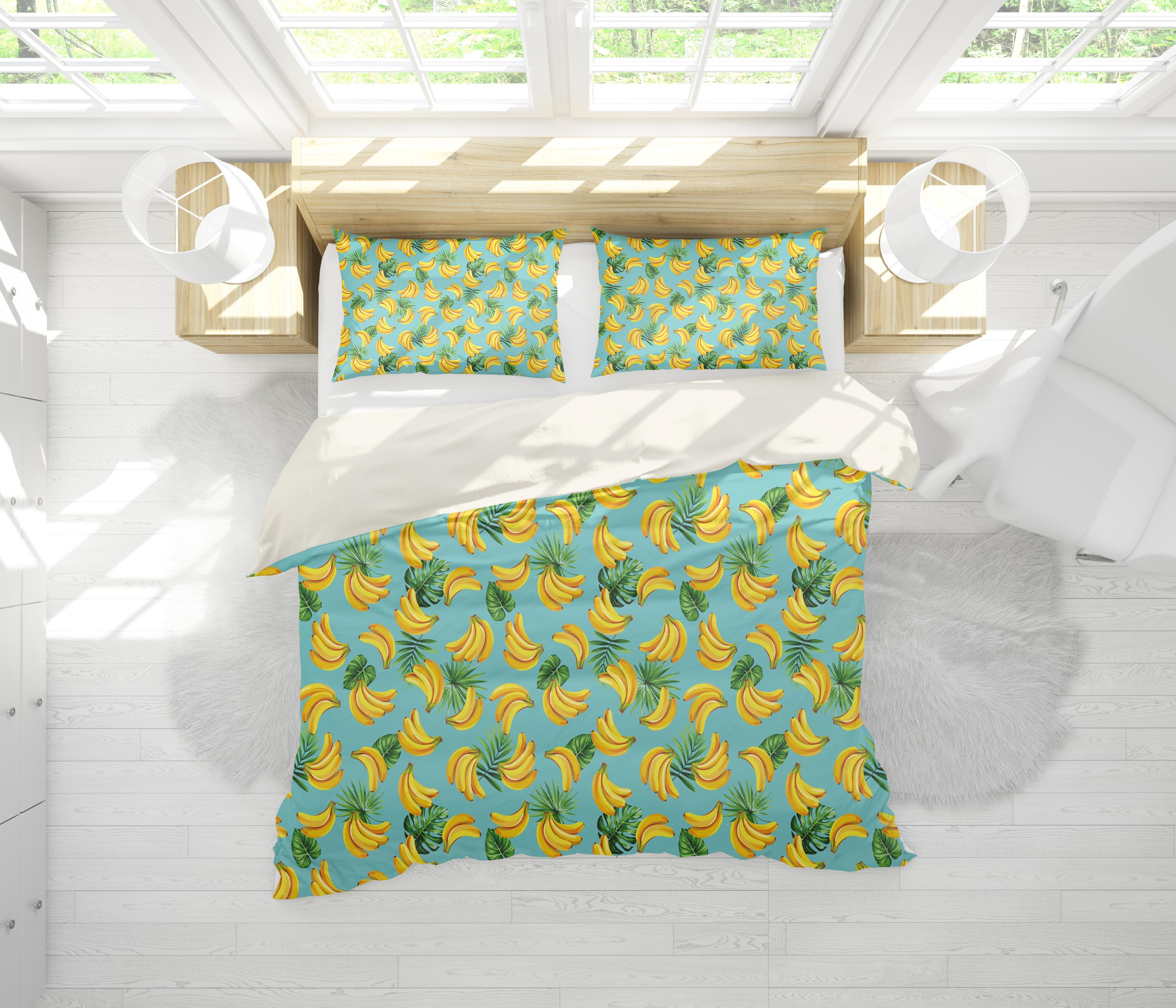3D Blue Banana Leaves Quilt Cover Set Bedding Set Pillowcases 76- Jess Art Decoration