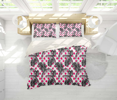3D Red Black Circle Tropical Leaves Quilt Cover Set Bedding Set Pillowcases 113- Jess Art Decoration