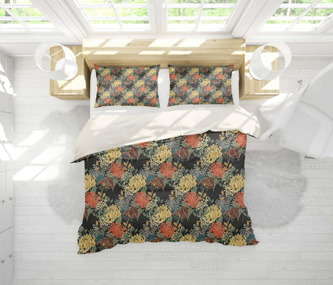 3D Black Chrysanthemum Floral Leaves Quilt Cover Set Bedding Set Pillowcases 137- Jess Art Decoration