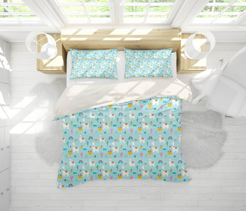 3D Blue Alpaca Cactus Pineapple Quilt Cover Set Bedding Set Pillowcases 172- Jess Art Decoration