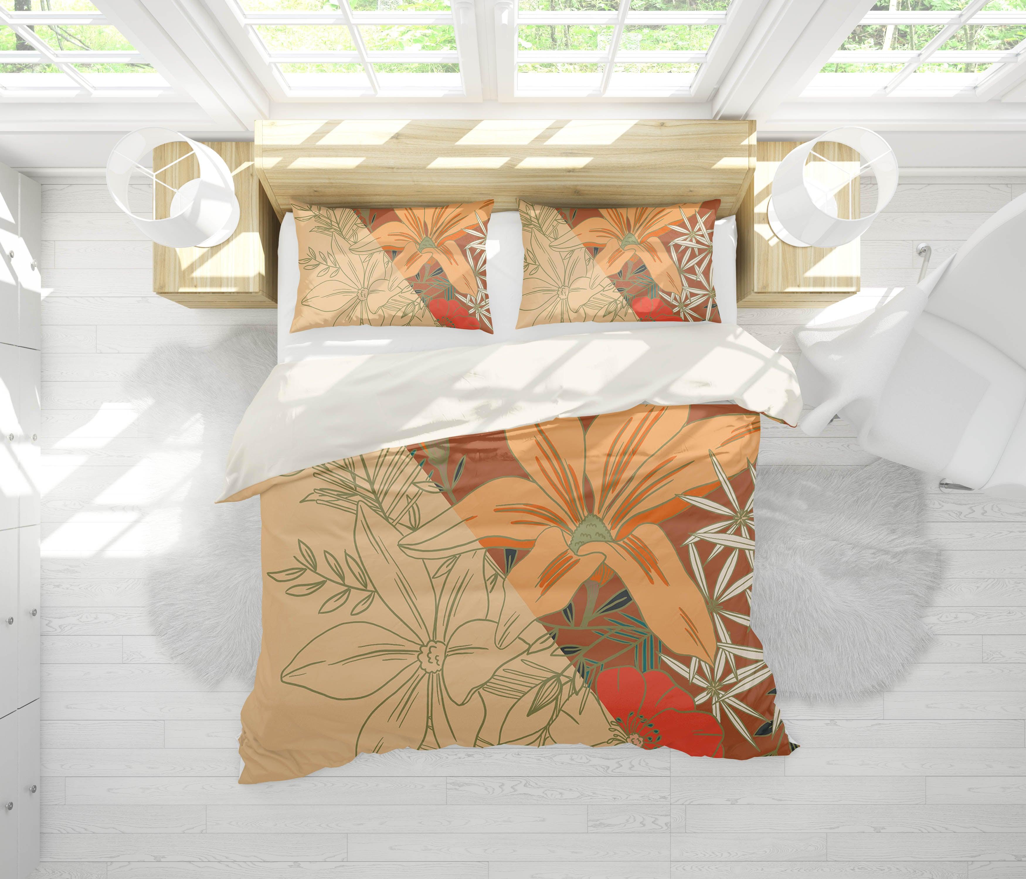 3D Orange Lily Quilt Cover Set Bedding Set Pillowcases 72- Jess Art Decoration