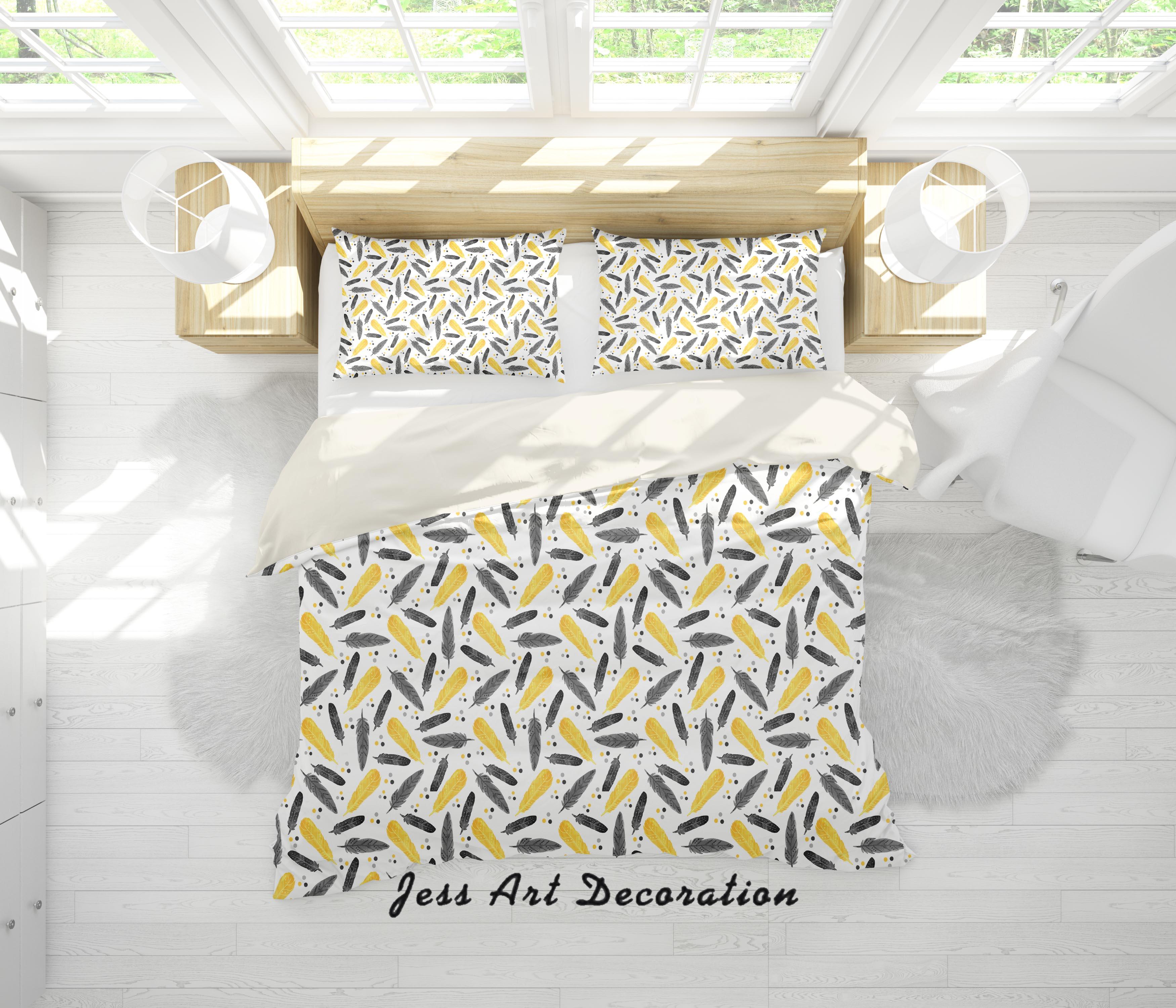 3D White Black Yellow Feather Quilt Cover Set Bedding Set Pillowcases 36- Jess Art Decoration