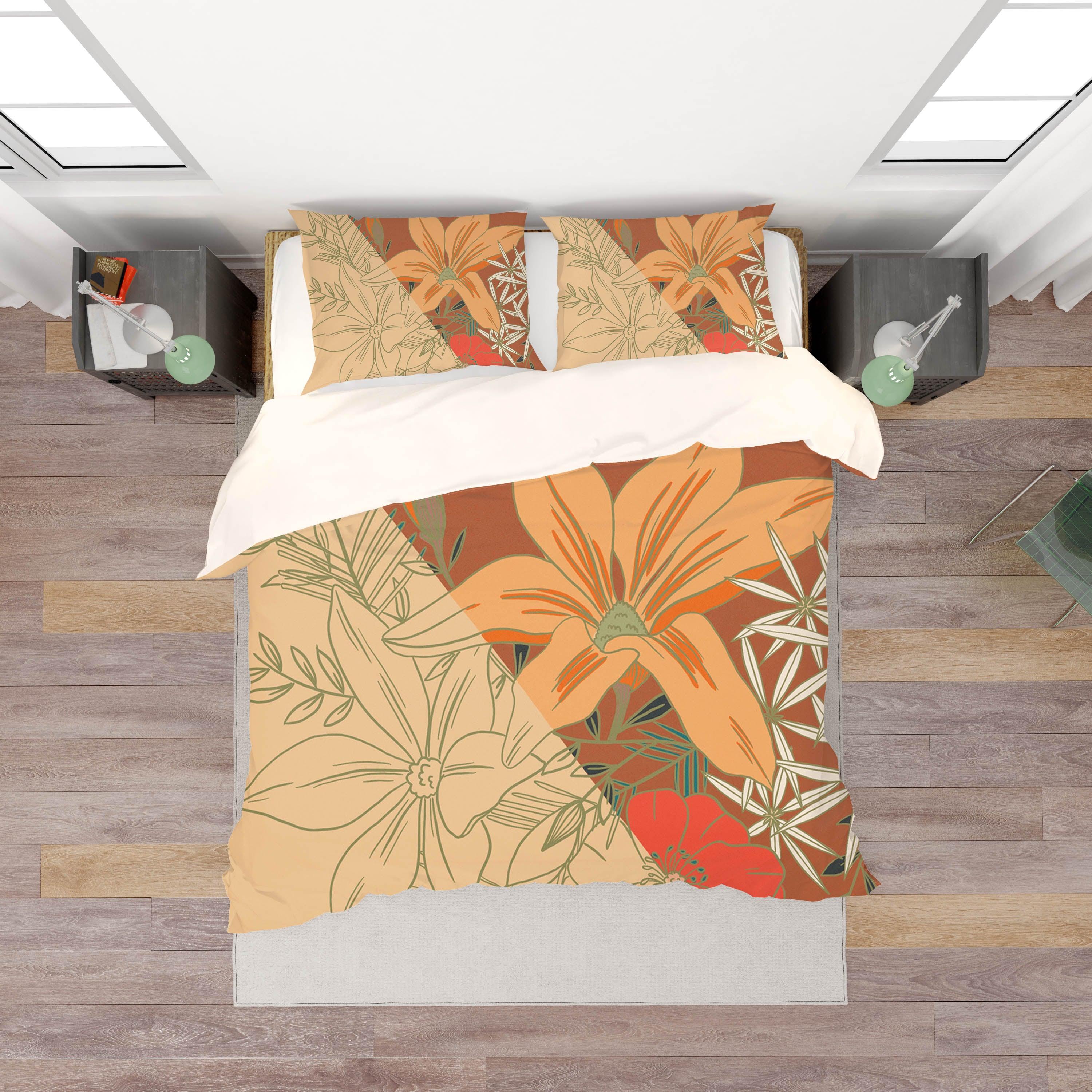 3D Orange Lily Quilt Cover Set Bedding Set Pillowcases 72- Jess Art Decoration