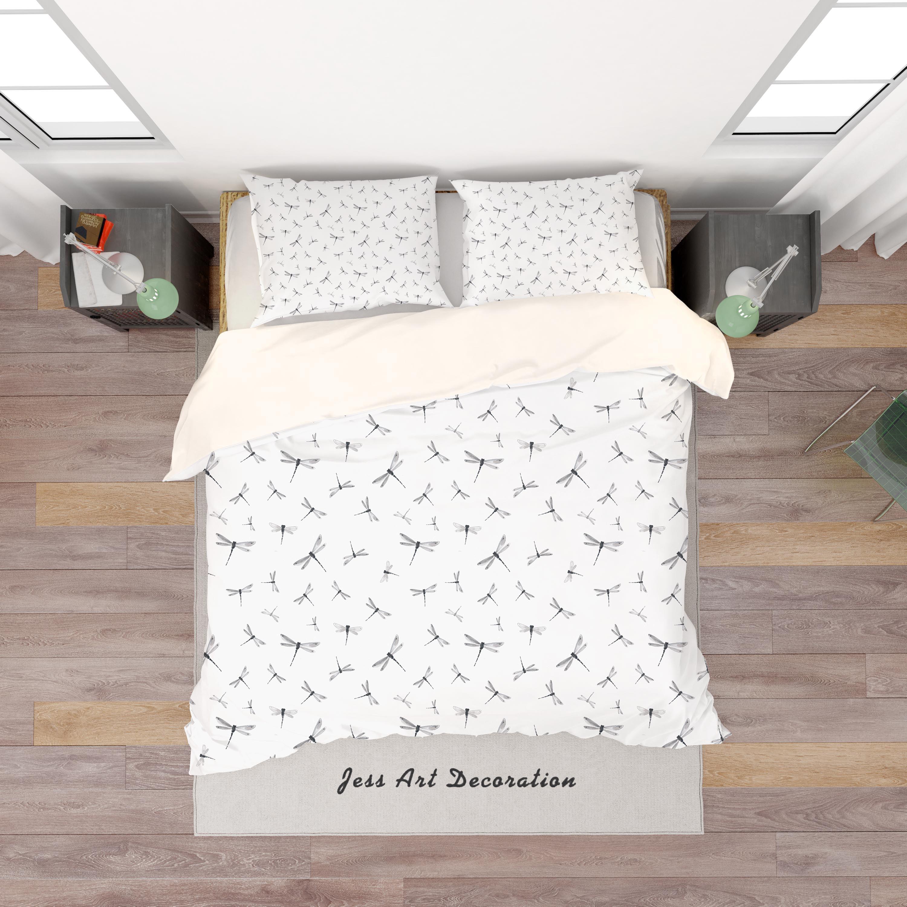 3D White Dragonfly Quilt Cover Set Bedding Set Pillowcases 32- Jess Art Decoration