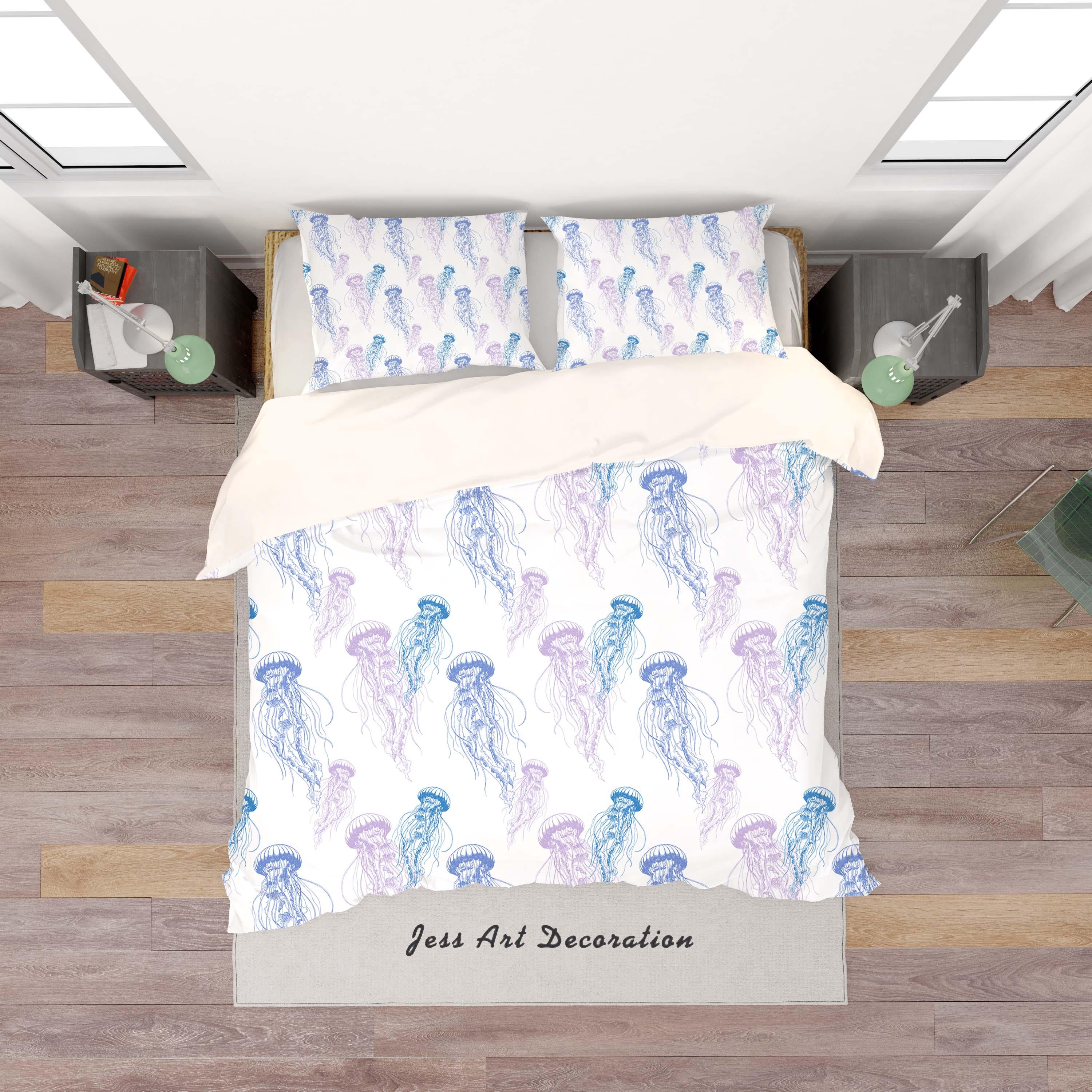 3D White Blue Purple Jellyfish Quilt Cover Set Bedding Set Pillowcases 15- Jess Art Decoration