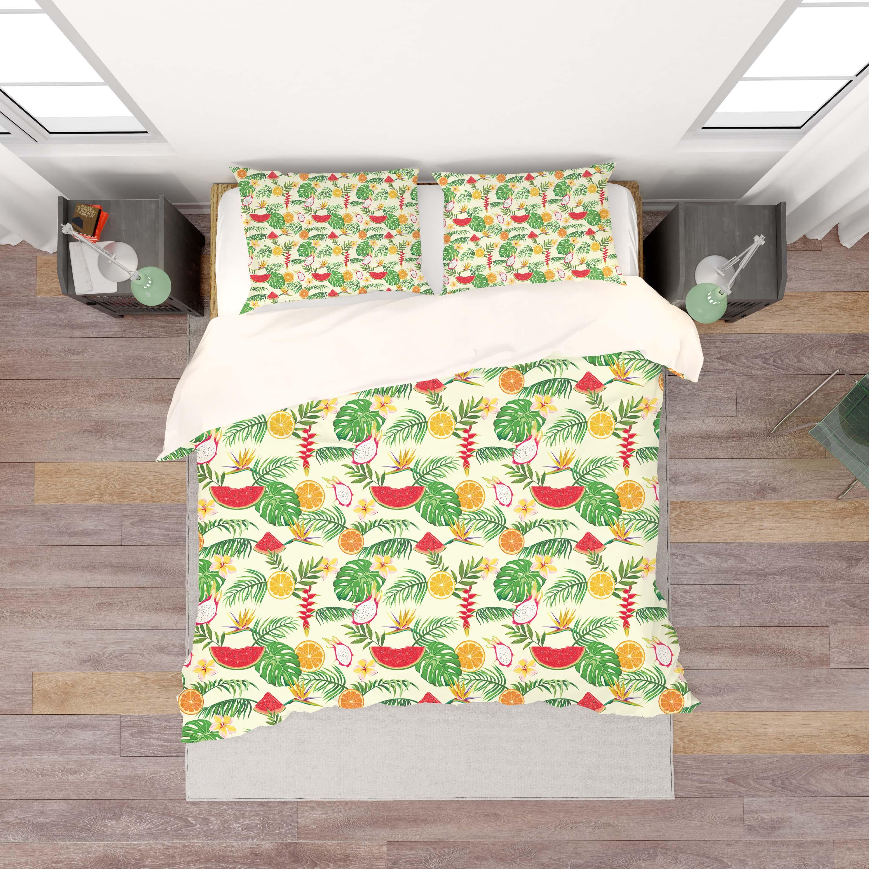 3D Watermelon Orange Dragon Fruit Leaves Quilt Cover Set Bedding Set Pillowcases 195- Jess Art Decoration