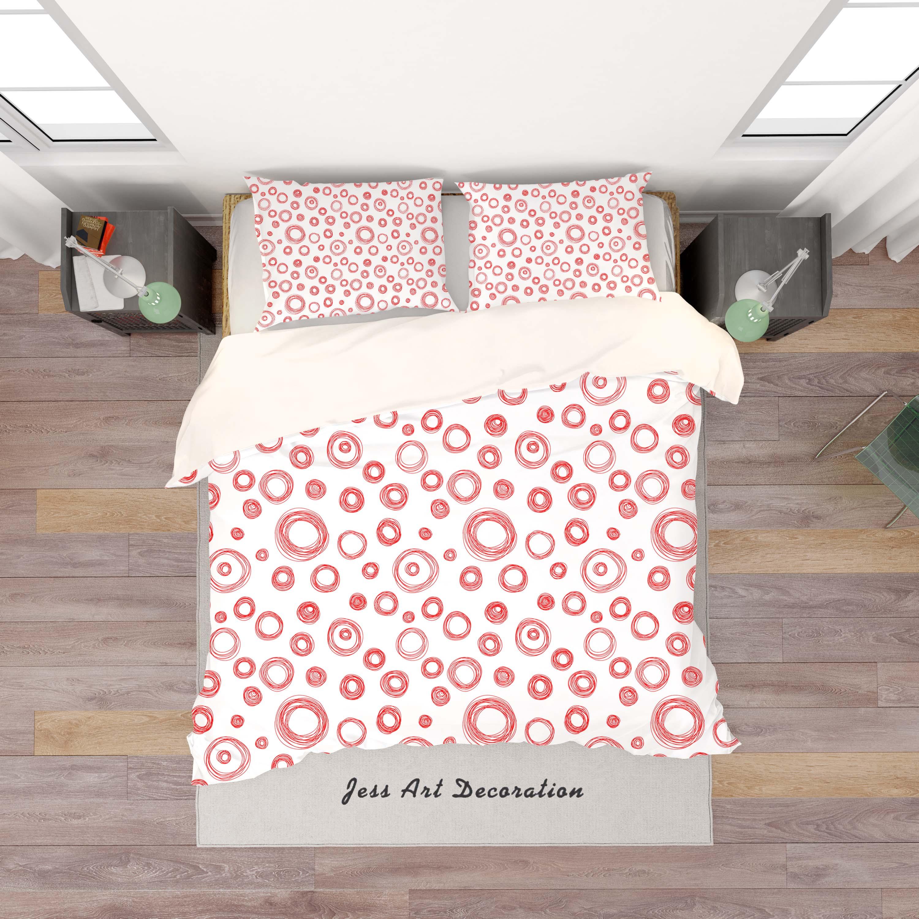 3D White Red Circle Quilt Cover Set Bedding Set Pillowcases 11- Jess Art Decoration