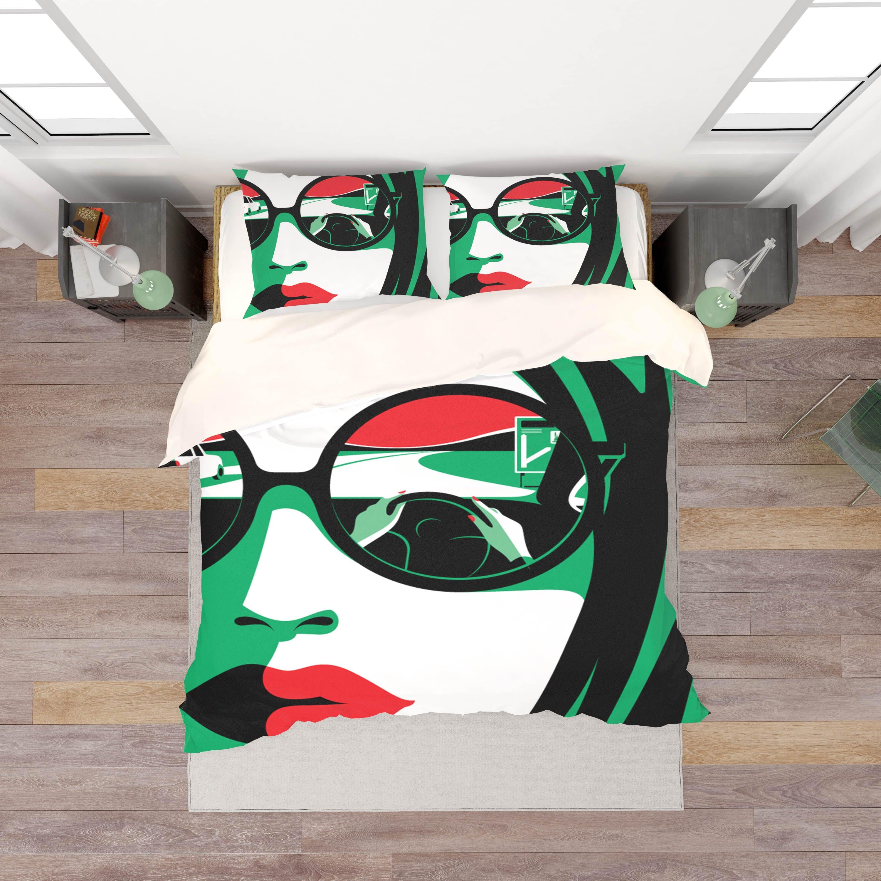 3D Green White Portrait Quilt Cover Set Bedding Set Pillowcases  45- Jess Art Decoration