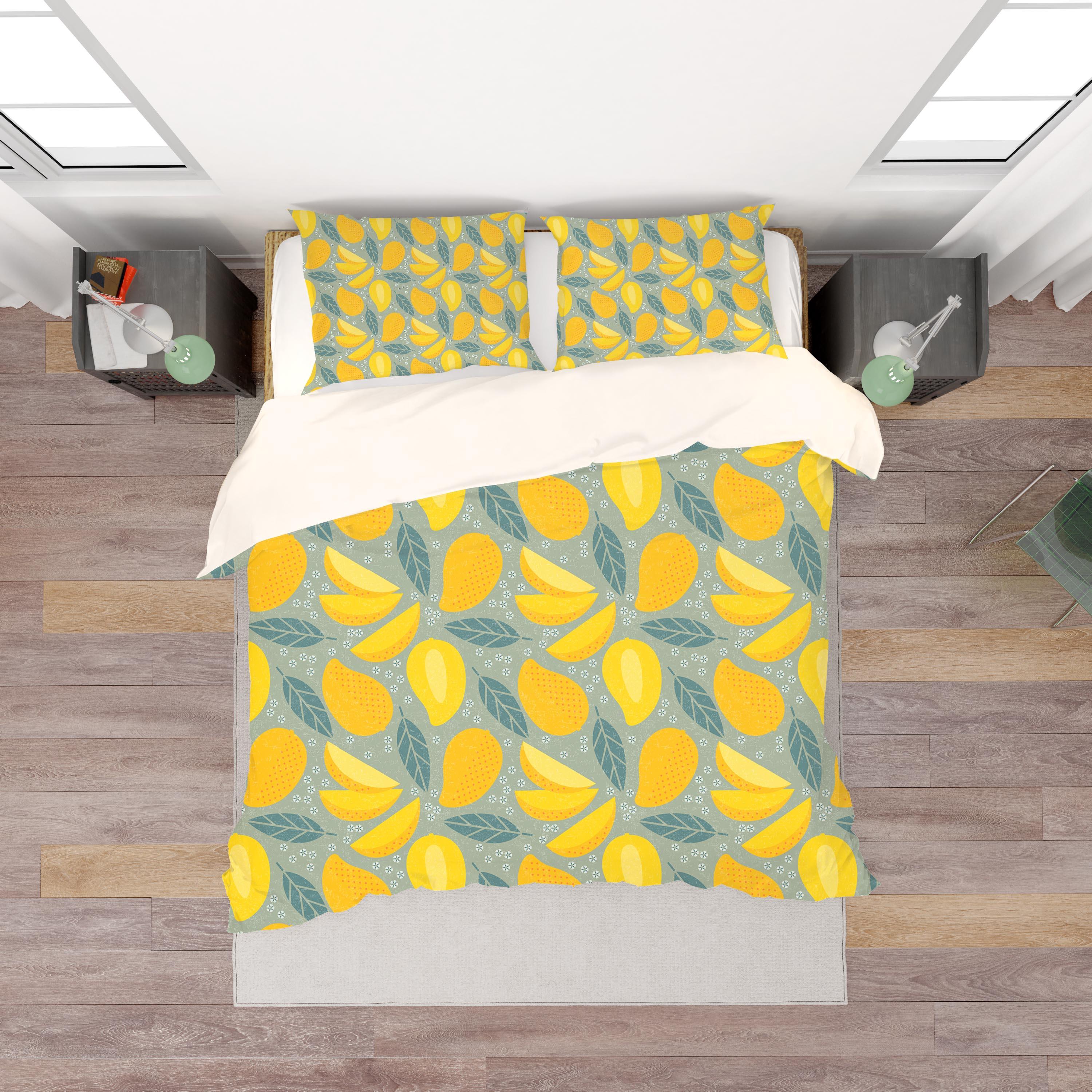 3D Yellow Mango Leaves Quilt Cover Set Bedding Set Pillowcases 175- Jess Art Decoration