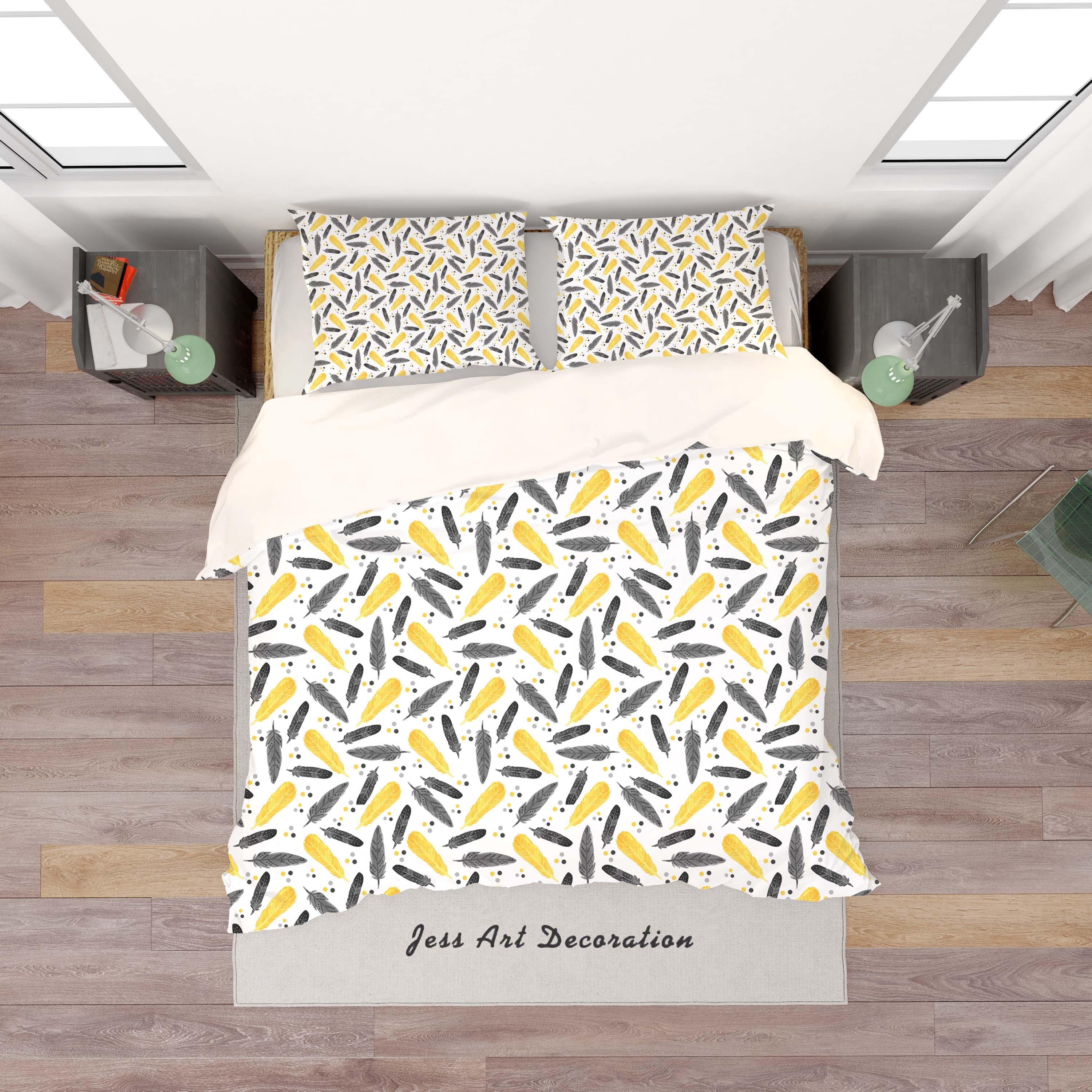 3D White Black Yellow Feather Quilt Cover Set Bedding Set Pillowcases 36- Jess Art Decoration