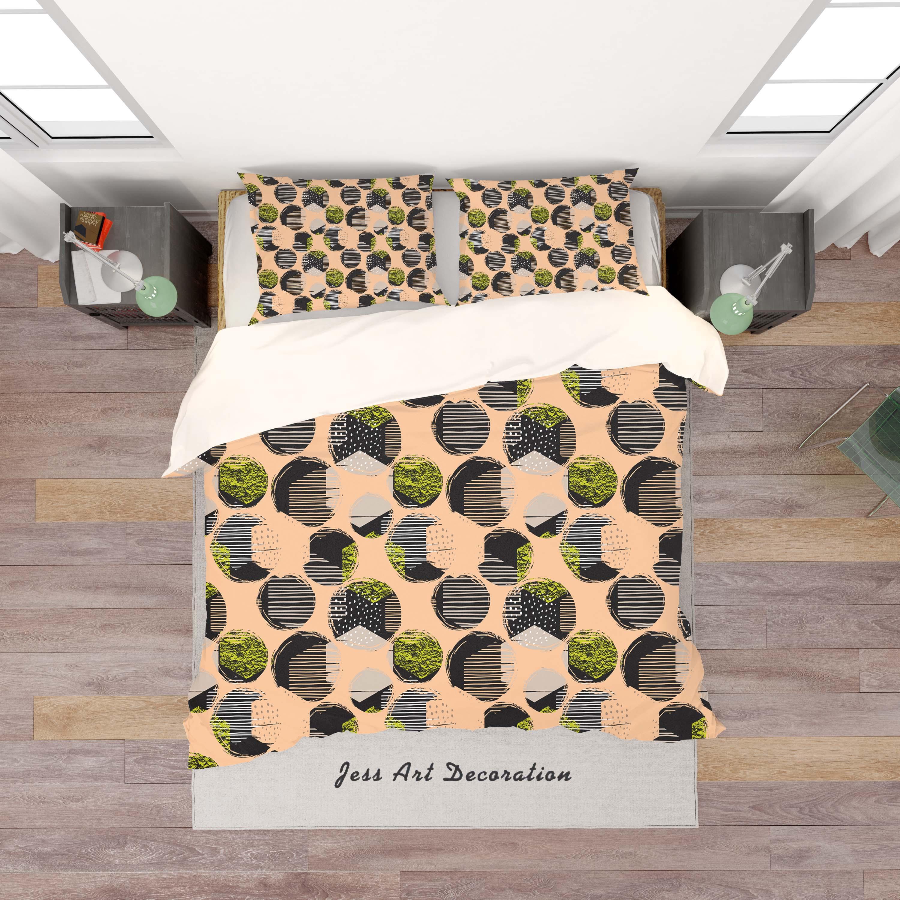 3D Yellow Circle Hexagon Pattern Stripes Quilt Cover Set Bedding Set Pillowcases 66- Jess Art Decoration
