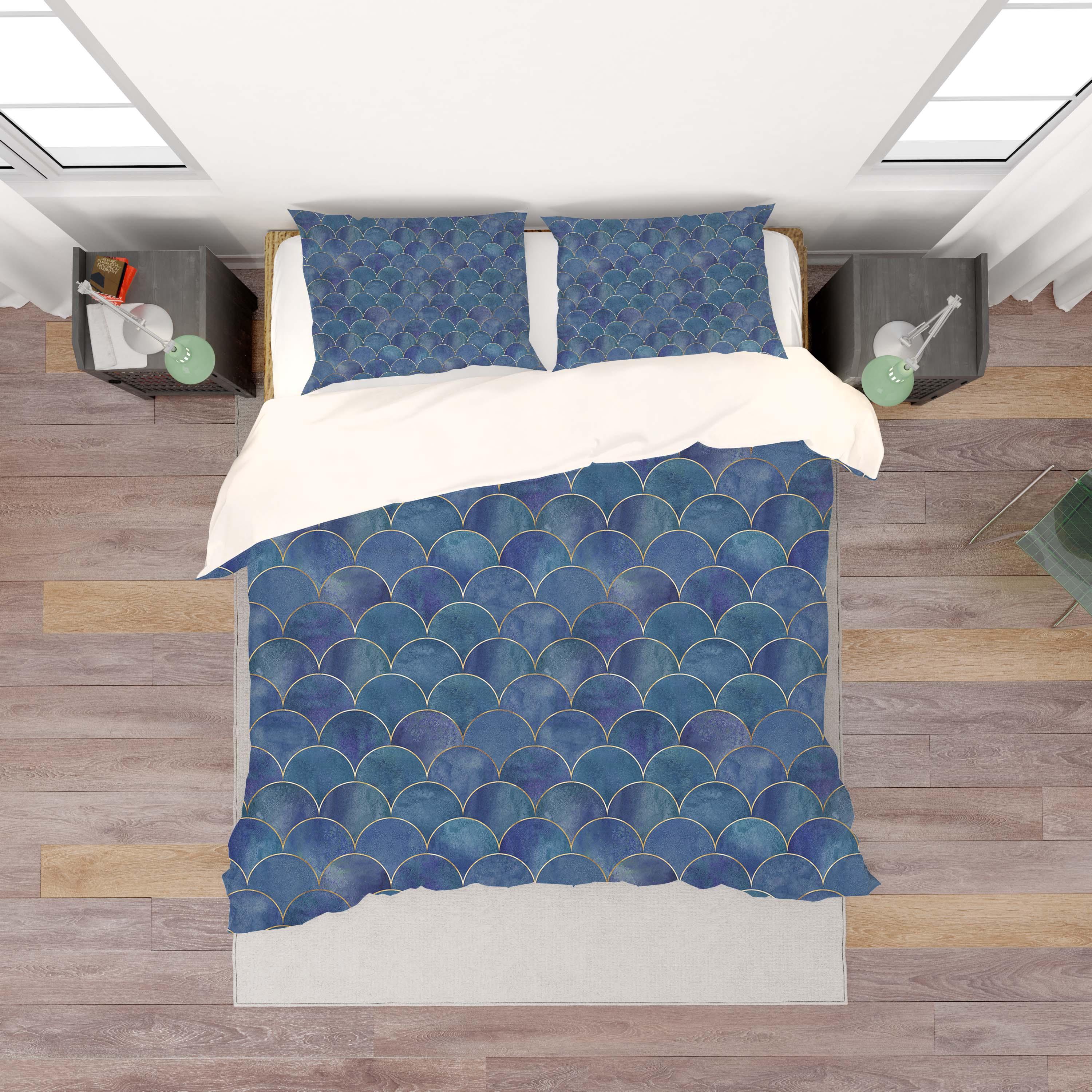 3D Blue Fish Scale Pattern Quilt Cover Set Bedding Set Pillowcases 189- Jess Art Decoration