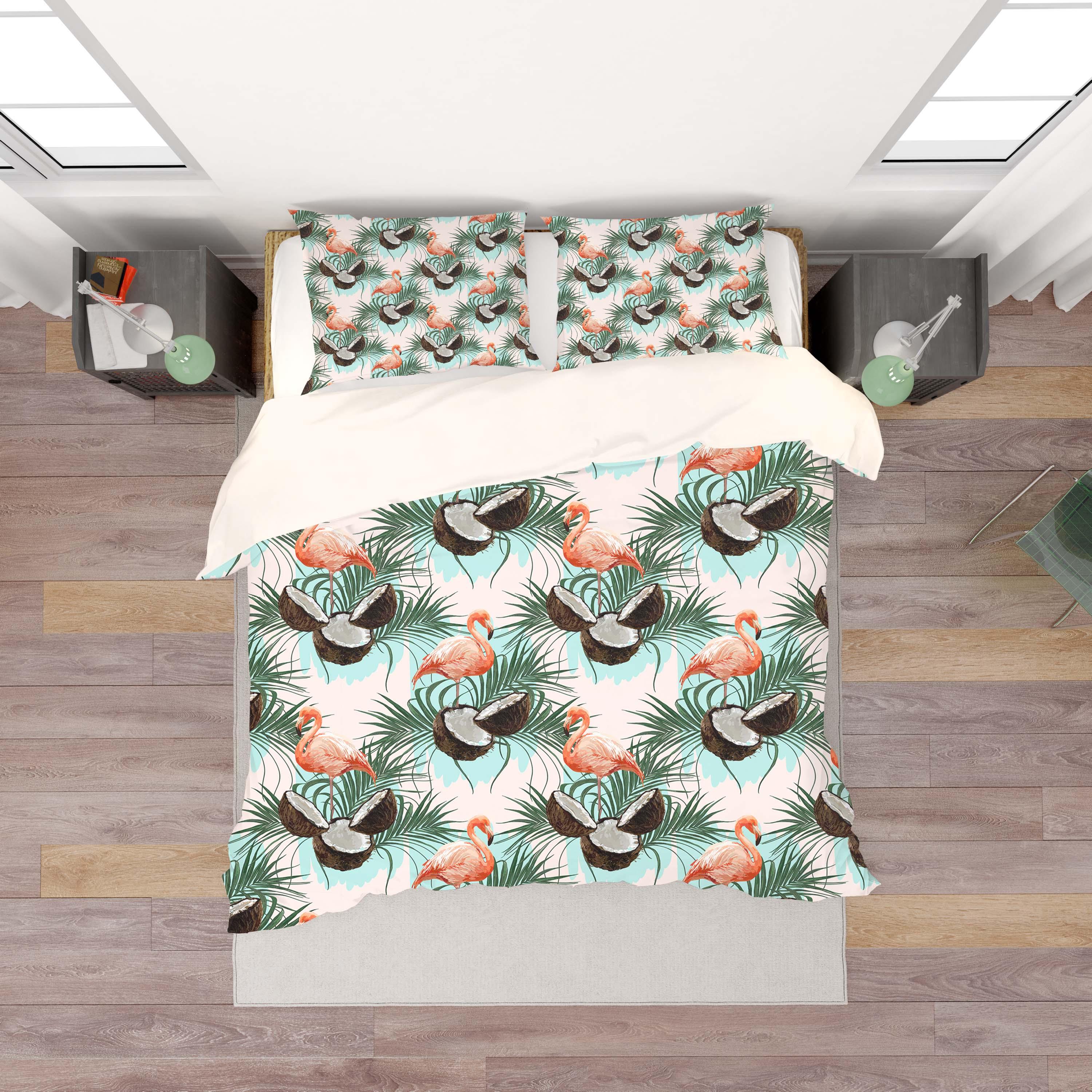 3D Flamingo Coconut Leaves Quilt Cover Set Bedding Set Pillowcases 91- Jess Art Decoration