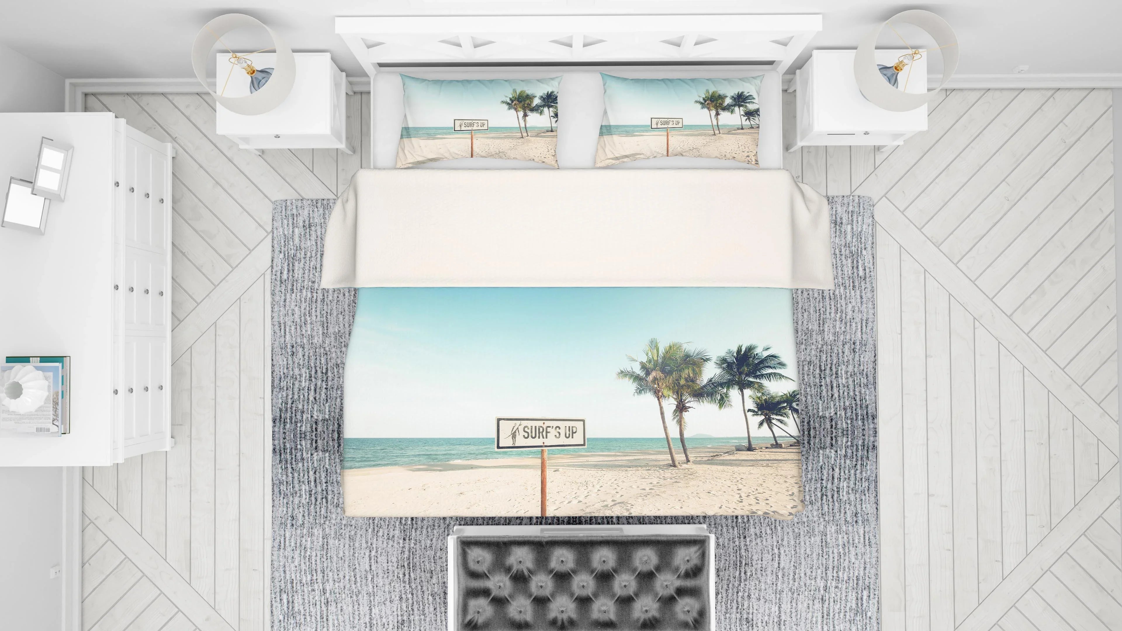 3D Coconut Tree Sea Beach Quilt Cover Set Bedding Set Pillowcases 71- Jess Art Decoration