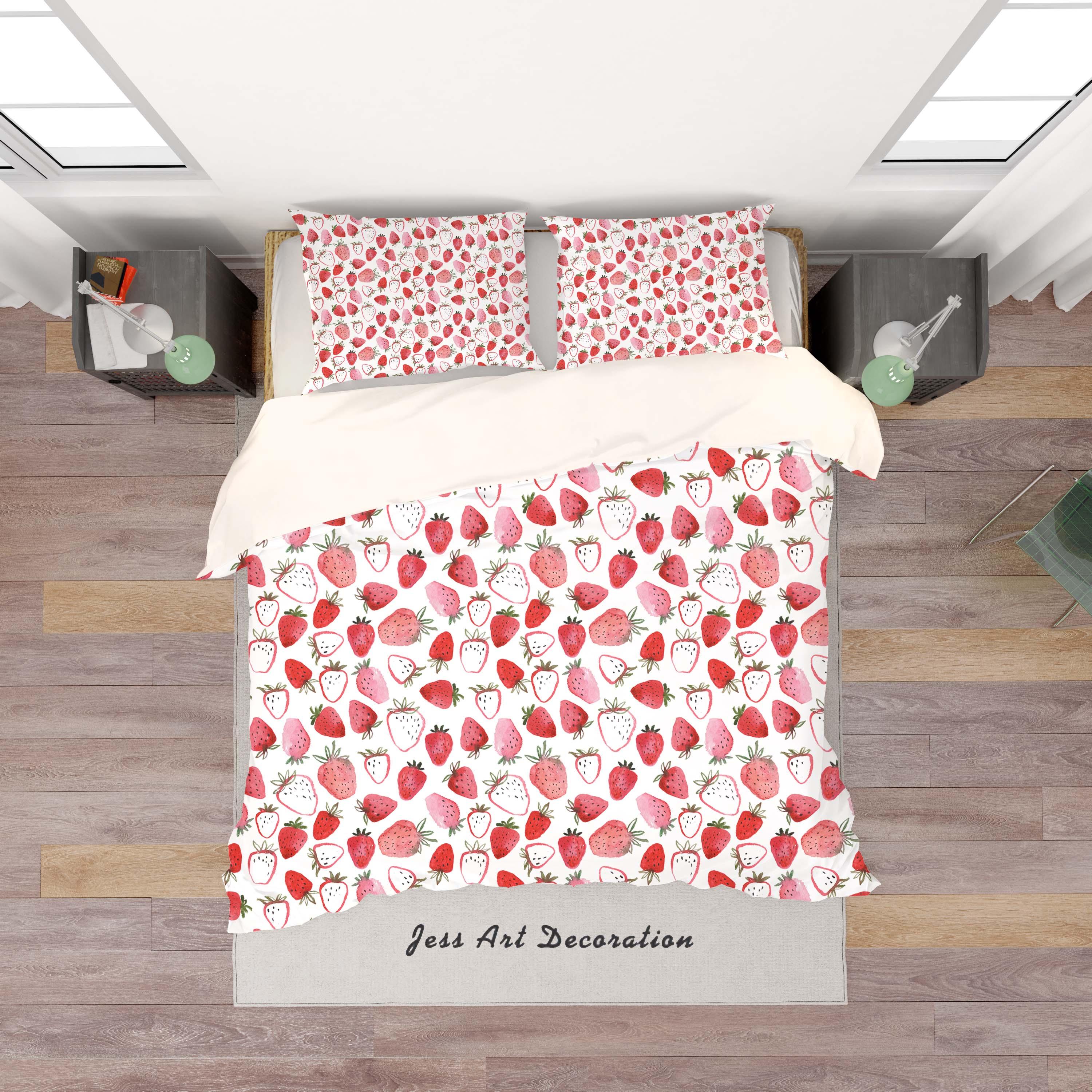 3D White Red Strawberry Quilt Cover Set Bedding Set Pillowcases 20- Jess Art Decoration