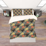 3D Black Chrysanthemum Floral Leaves Quilt Cover Set Bedding Set Pillowcases 137- Jess Art Decoration
