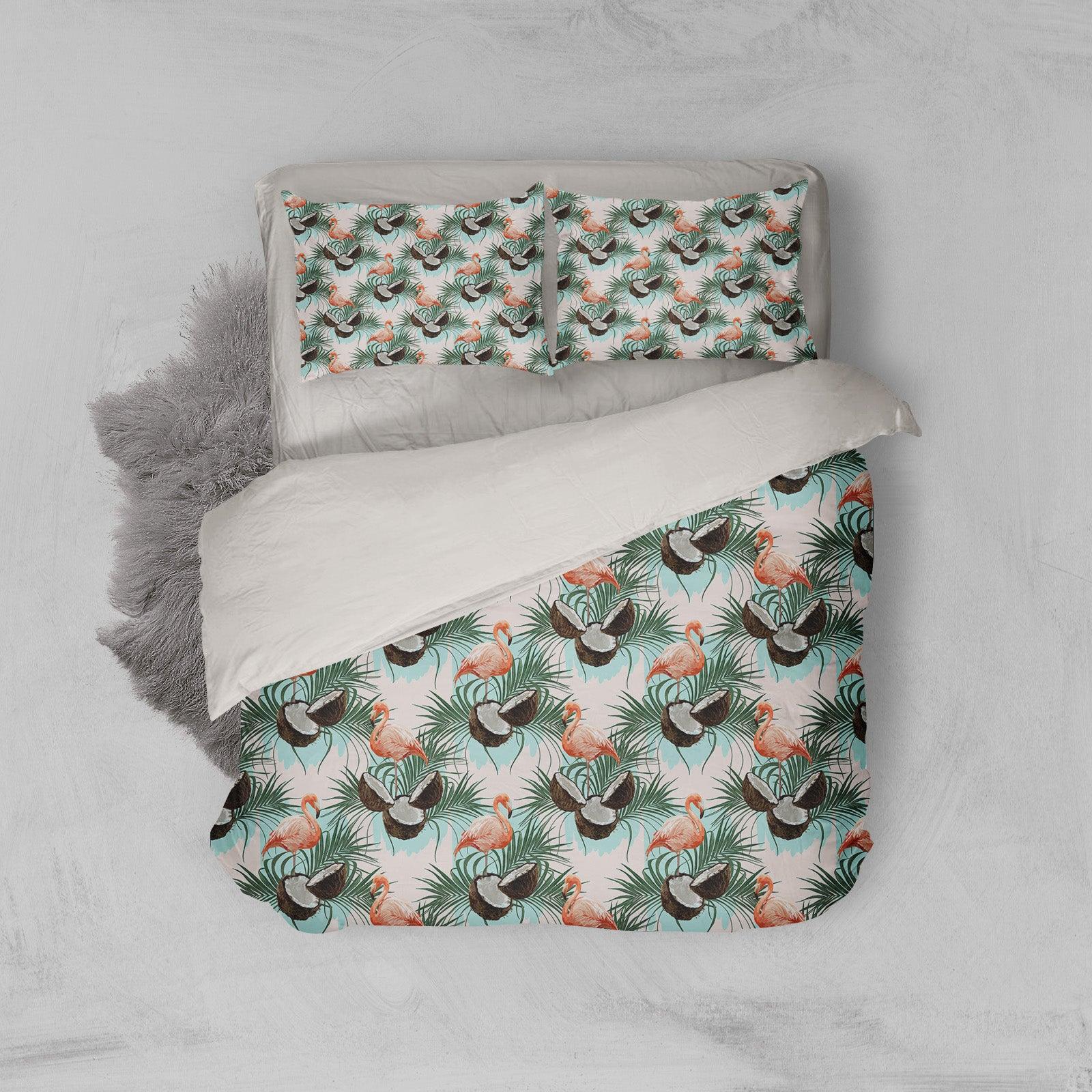 3D Flamingo Coconut Leaves Quilt Cover Set Bedding Set Pillowcases 91- Jess Art Decoration