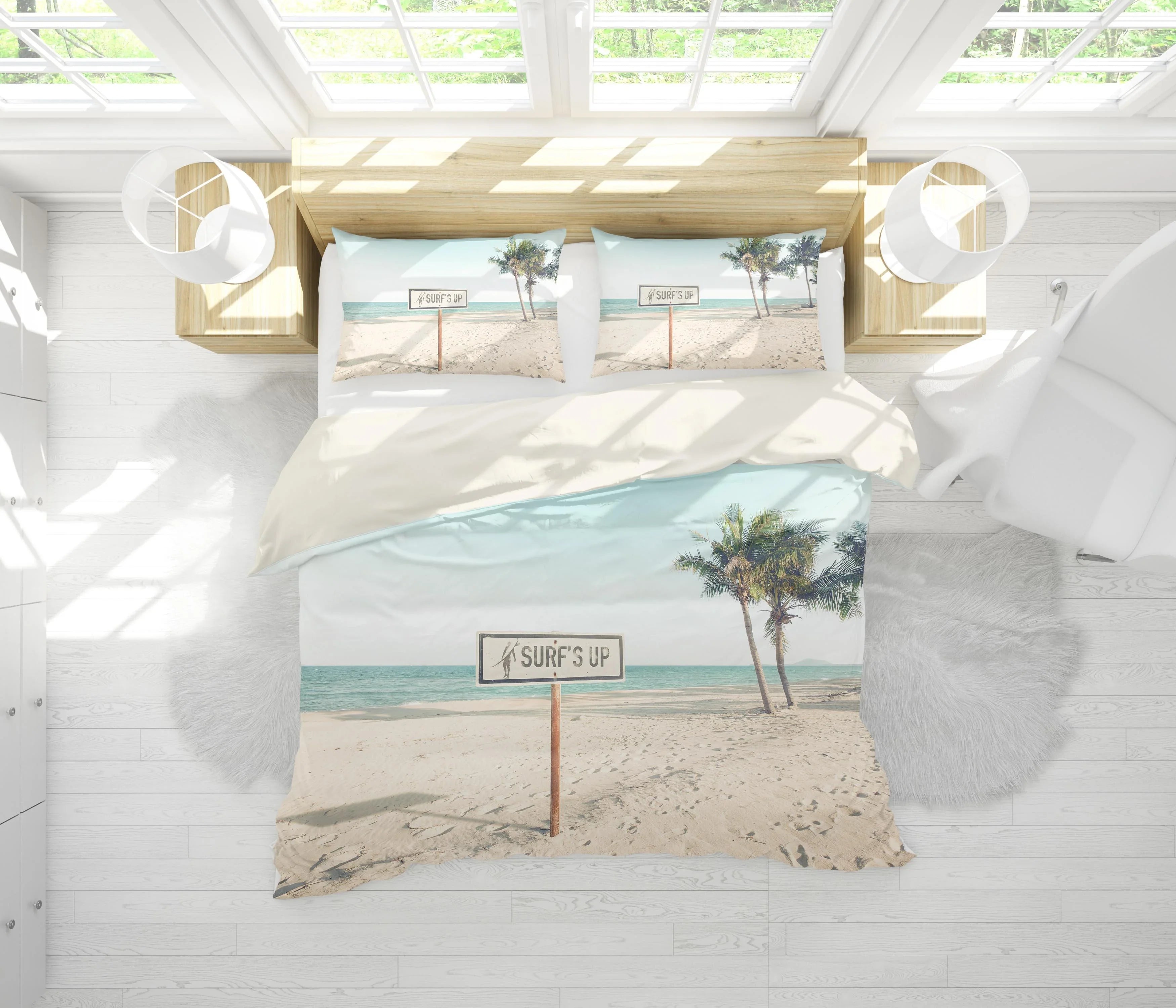 3D Coconut Tree Sea Beach Quilt Cover Set Bedding Set Pillowcases 71- Jess Art Decoration