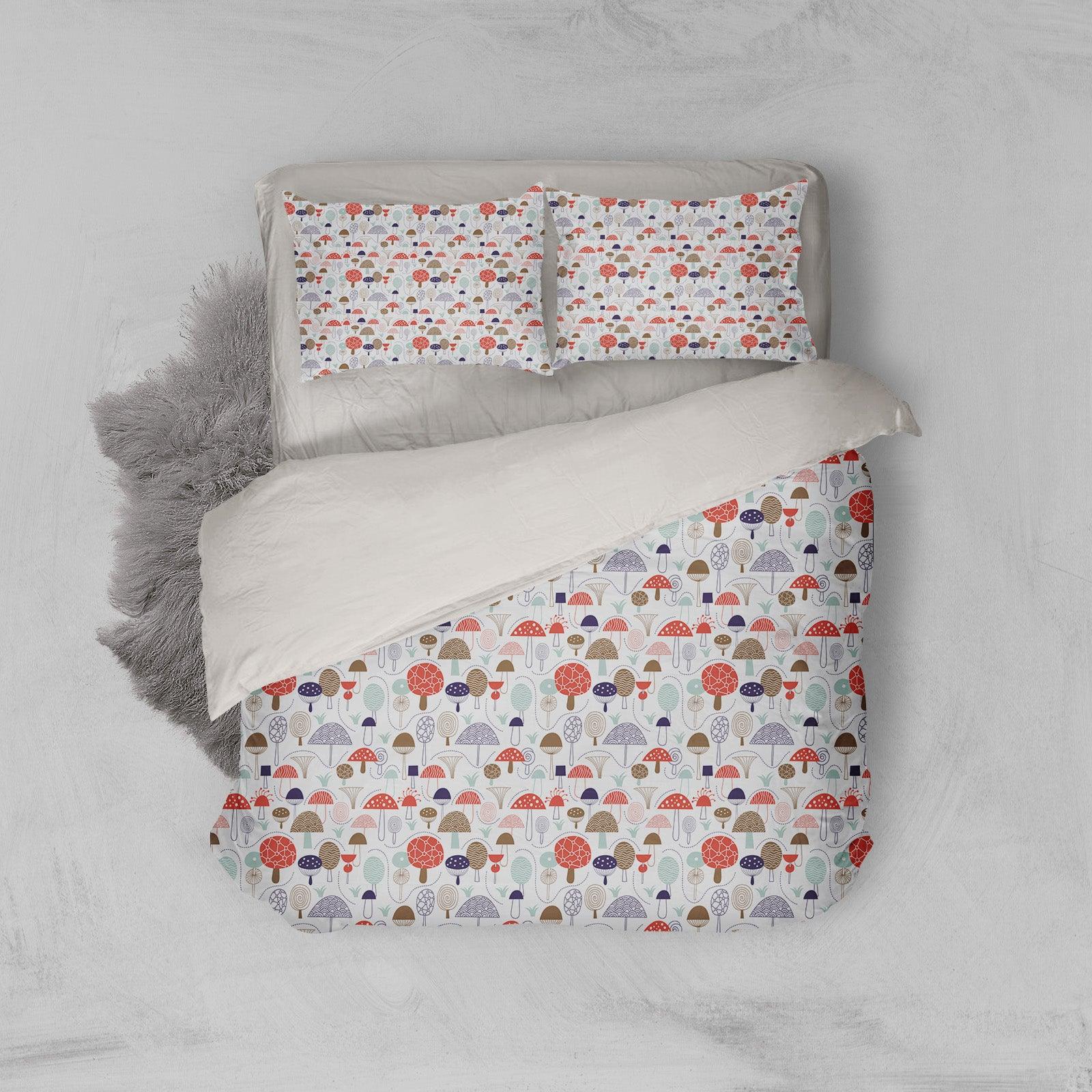 3D White Mushroom Quilt Cover Set Bedding Set Pillowcases 04- Jess Art Decoration