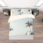 3D Blue Sea Minibus Coconut Tree Quilt Cover Set Bedding Set Pillowcases 20- Jess Art Decoration
