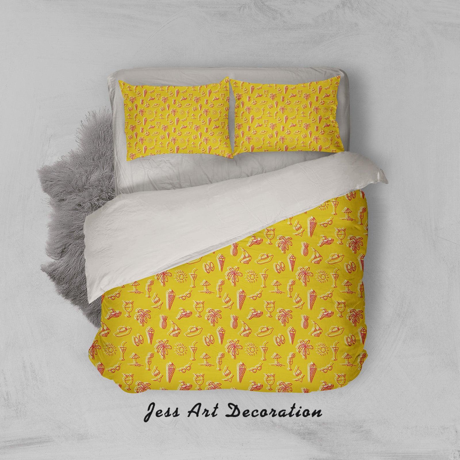 3D Yellow Seaside Vacation Swimsuit Sunglasses Pineapple Drink Tree Quilt Cover Set Bedding Set Pillowcases 27- Jess Art Decoration