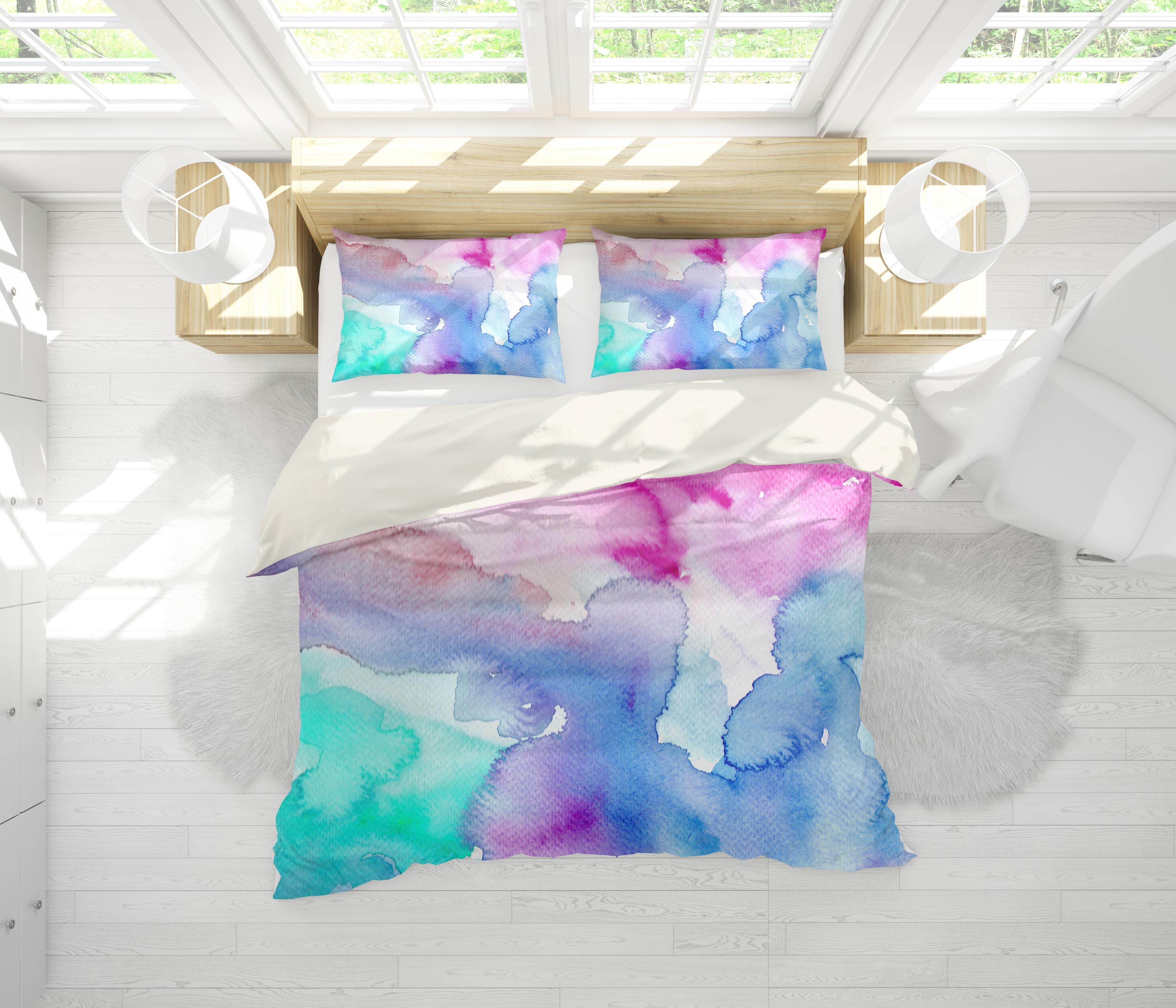 3D Watercolor Green Pink Blue Quilt Cover Set Bedding Set Pillowcases 116- Jess Art Decoration