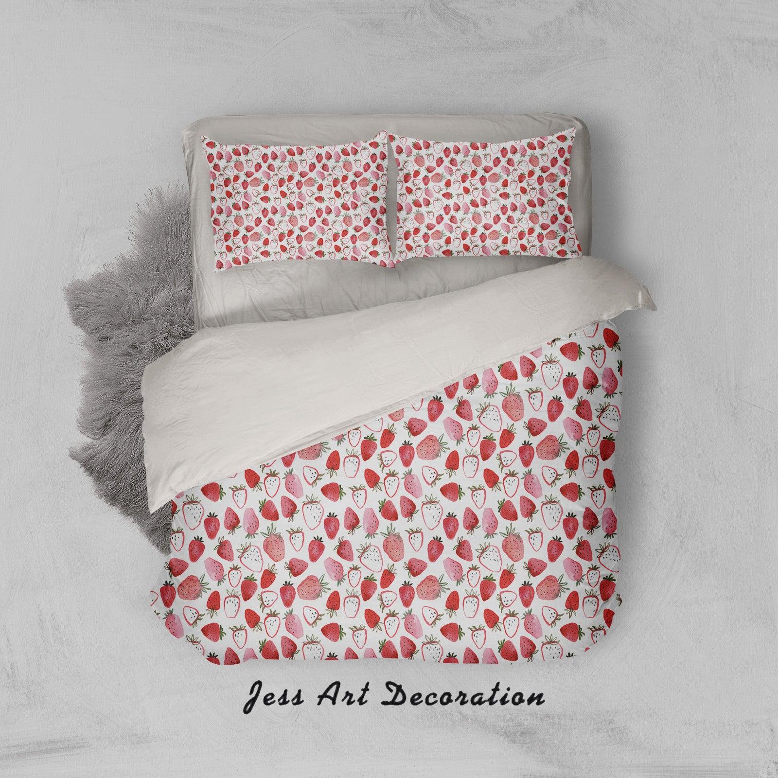 3D White Red Strawberry Quilt Cover Set Bedding Set Pillowcases 20- Jess Art Decoration