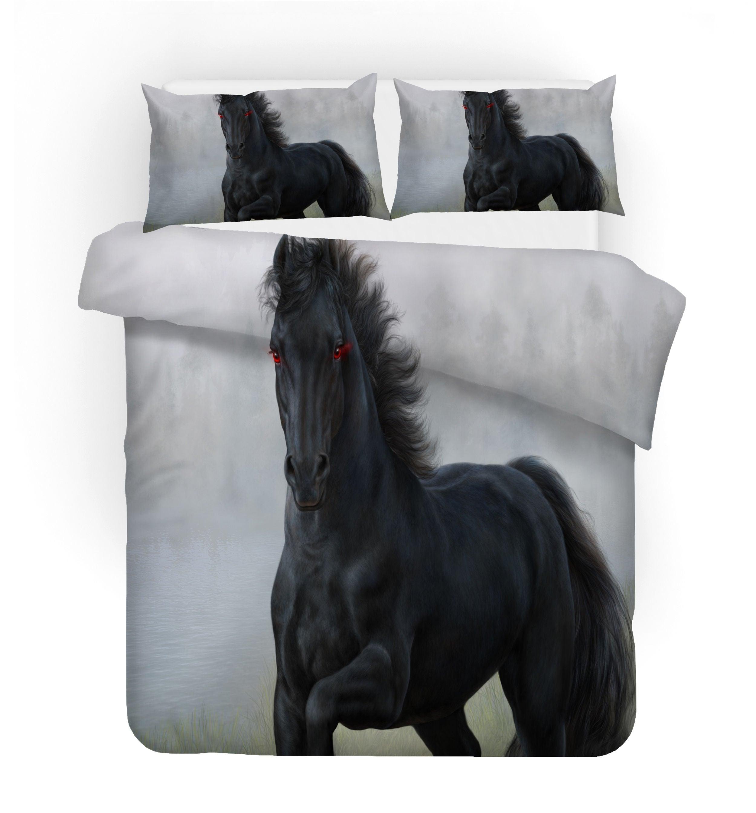 3D Black Horse Quilt Cover Set Bedding Set Pillowcases 36- Jess Art Decoration