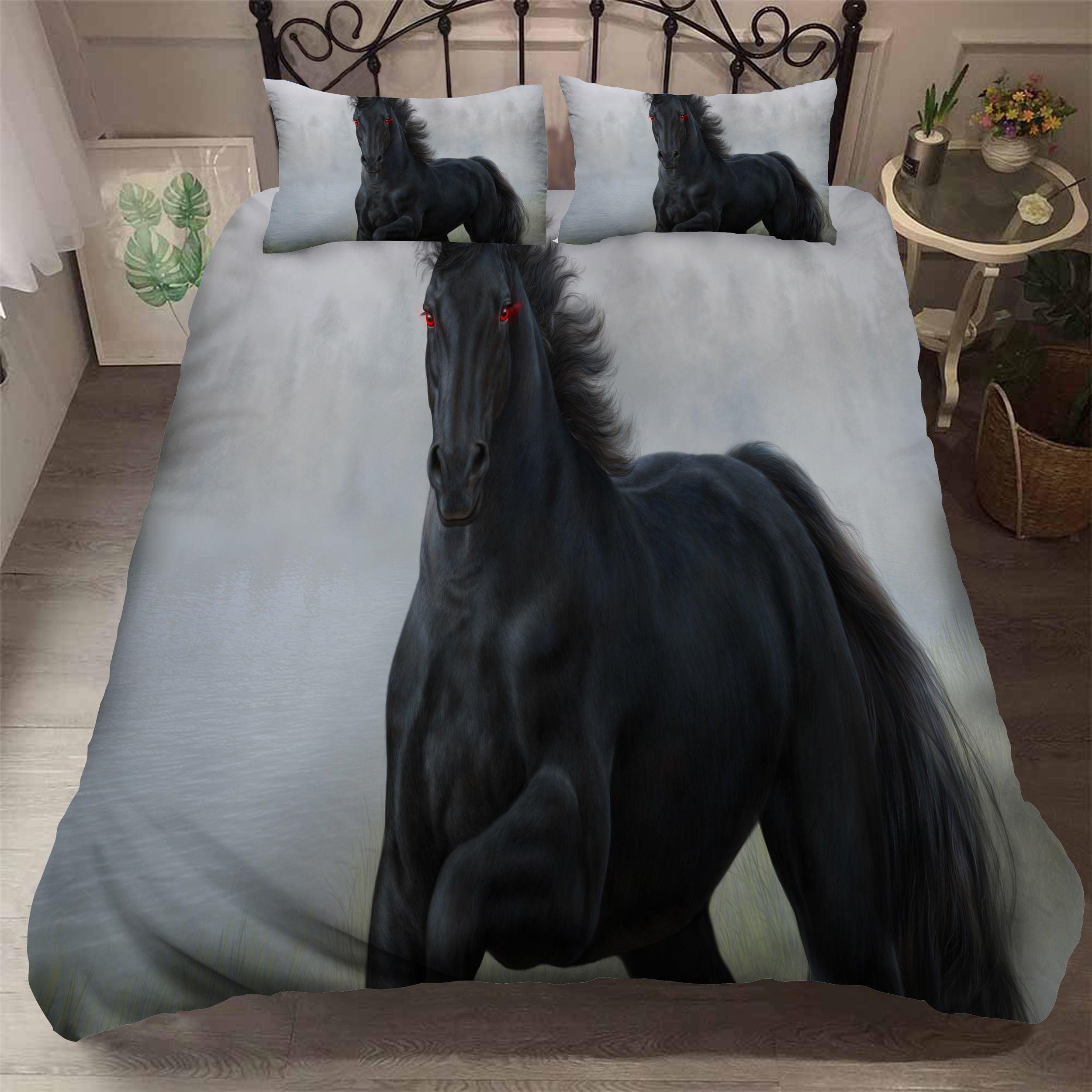 3D Black Horse Quilt Cover Set Bedding Set Pillowcases 36- Jess Art Decoration
