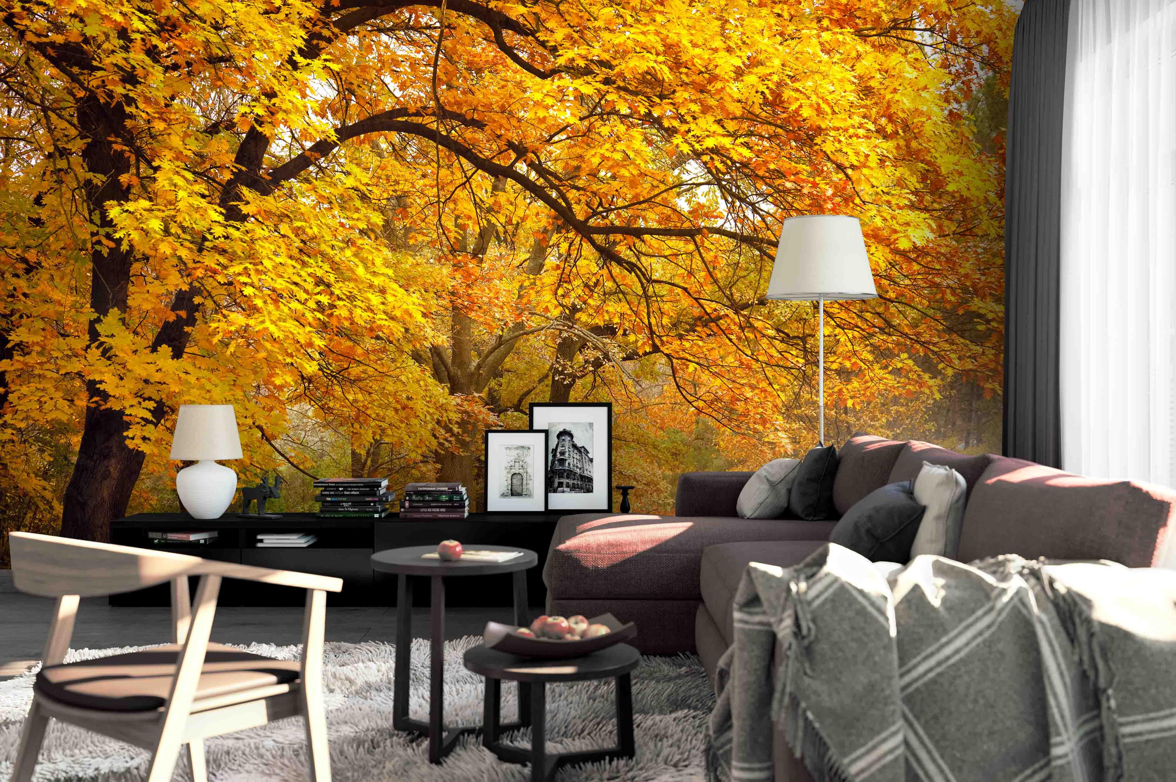 3D Jungle Golden Leaves Wall Mural Wallpaper 3- Jess Art Decoration