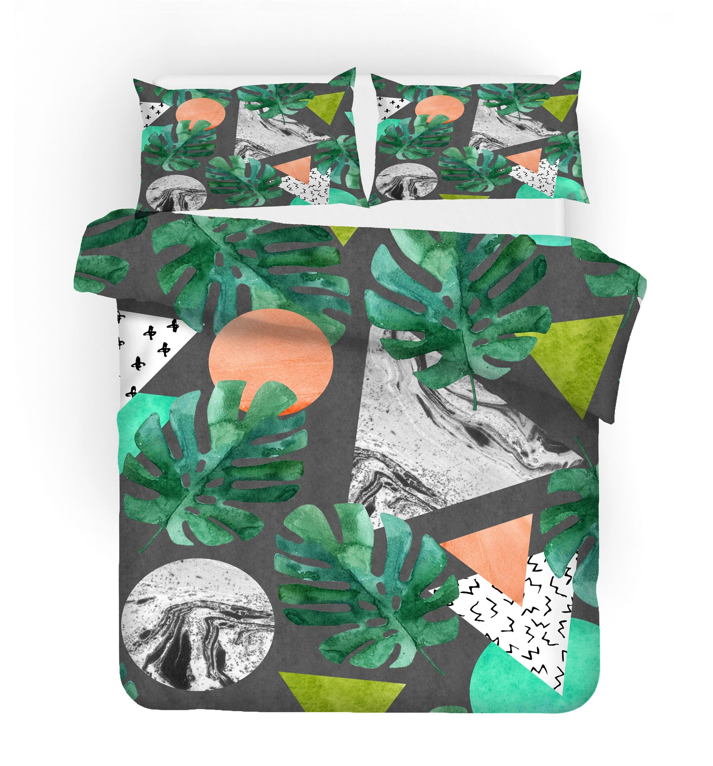 3D Green Leaves Triangle Quilt Cover Set Bedding Set Pillowcases 121- Jess Art Decoration