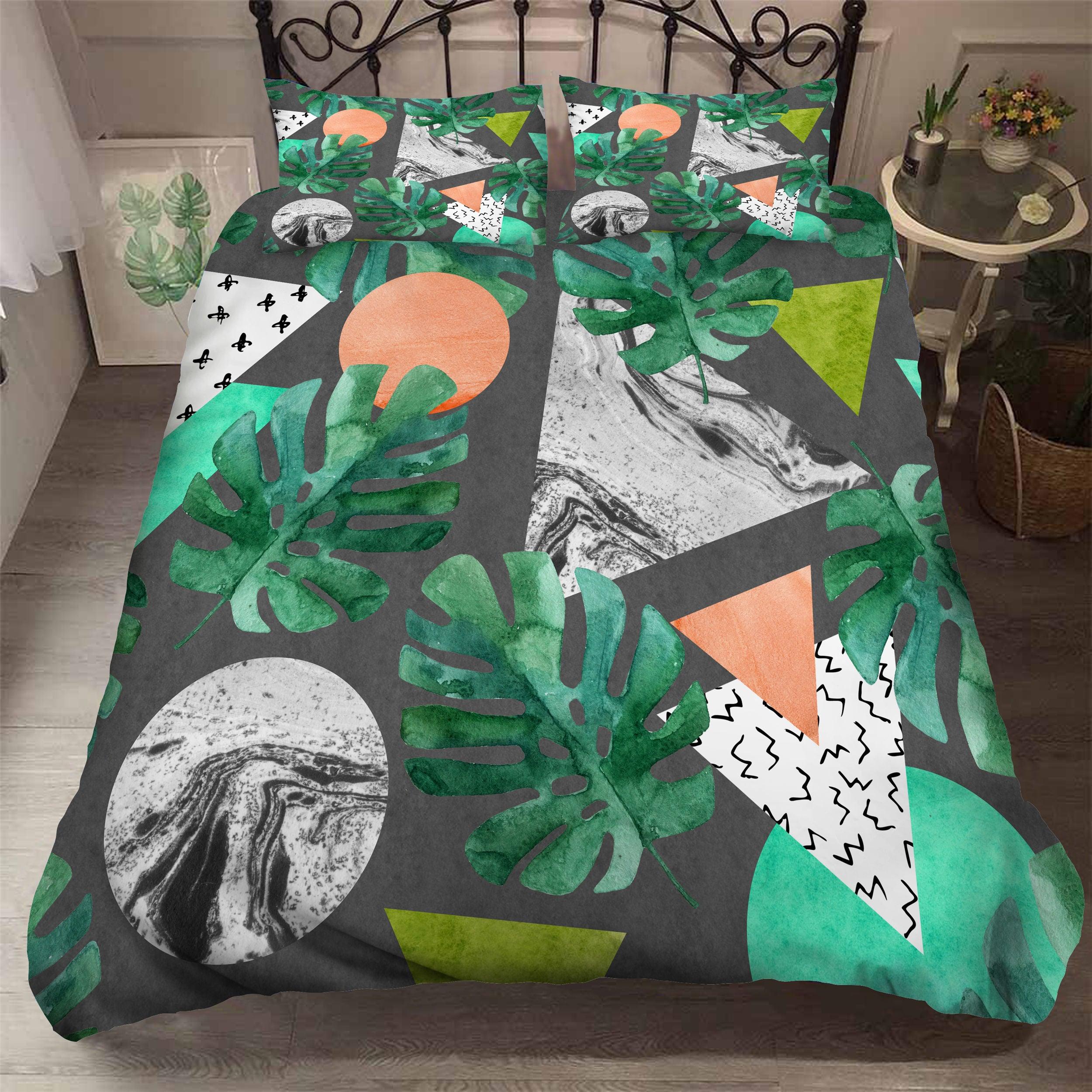3D Green Leaves Triangle Quilt Cover Set Bedding Set Pillowcases 121- Jess Art Decoration