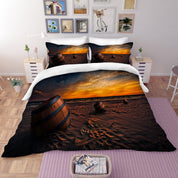 3D Sunset Beach Wooden Barrel Quilt Cover Set Bedding Set Pillowcases 79- Jess Art Decoration
