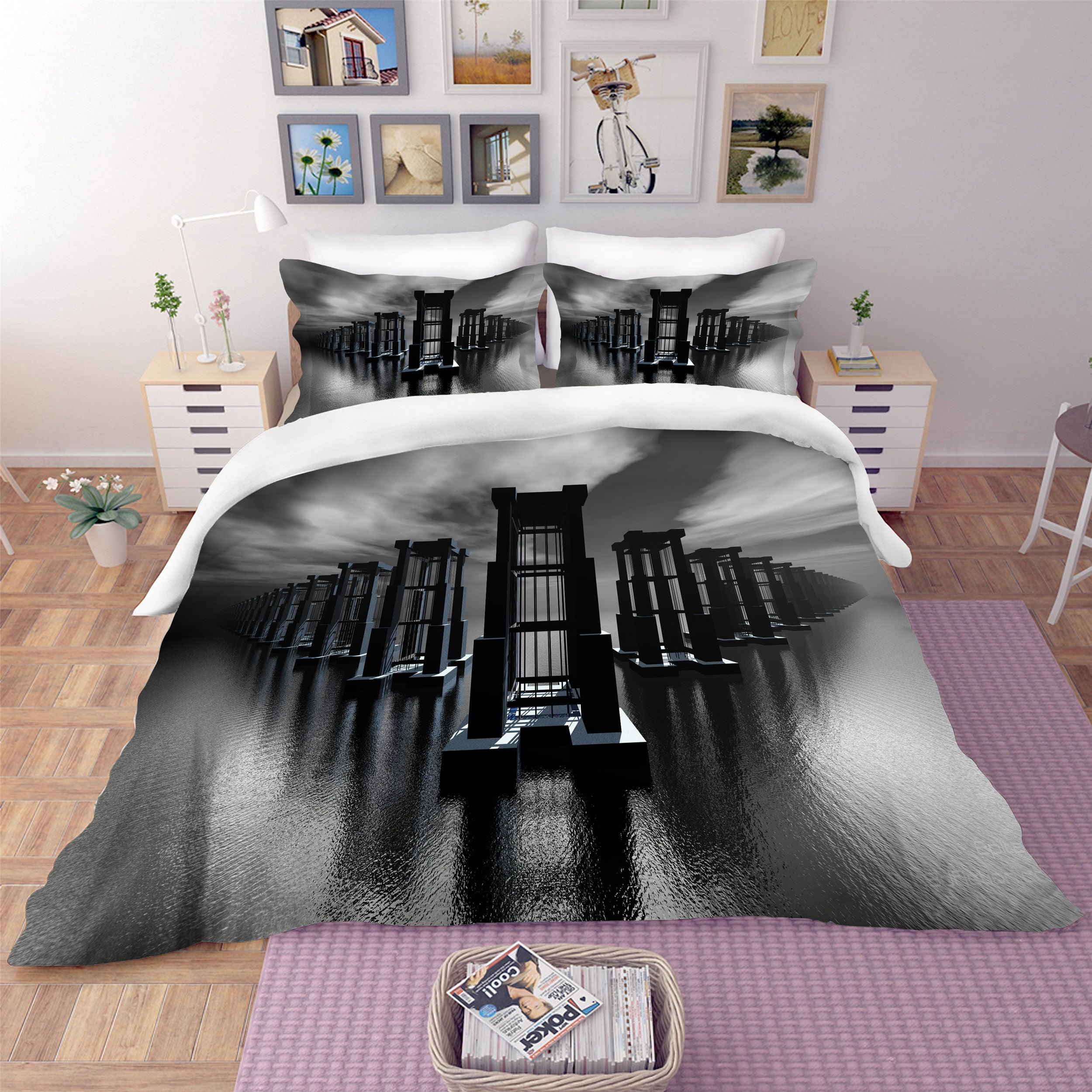 3D Black Lake Building Quilt Cover Set Bedding Set Pillowcases 59- Jess Art Decoration