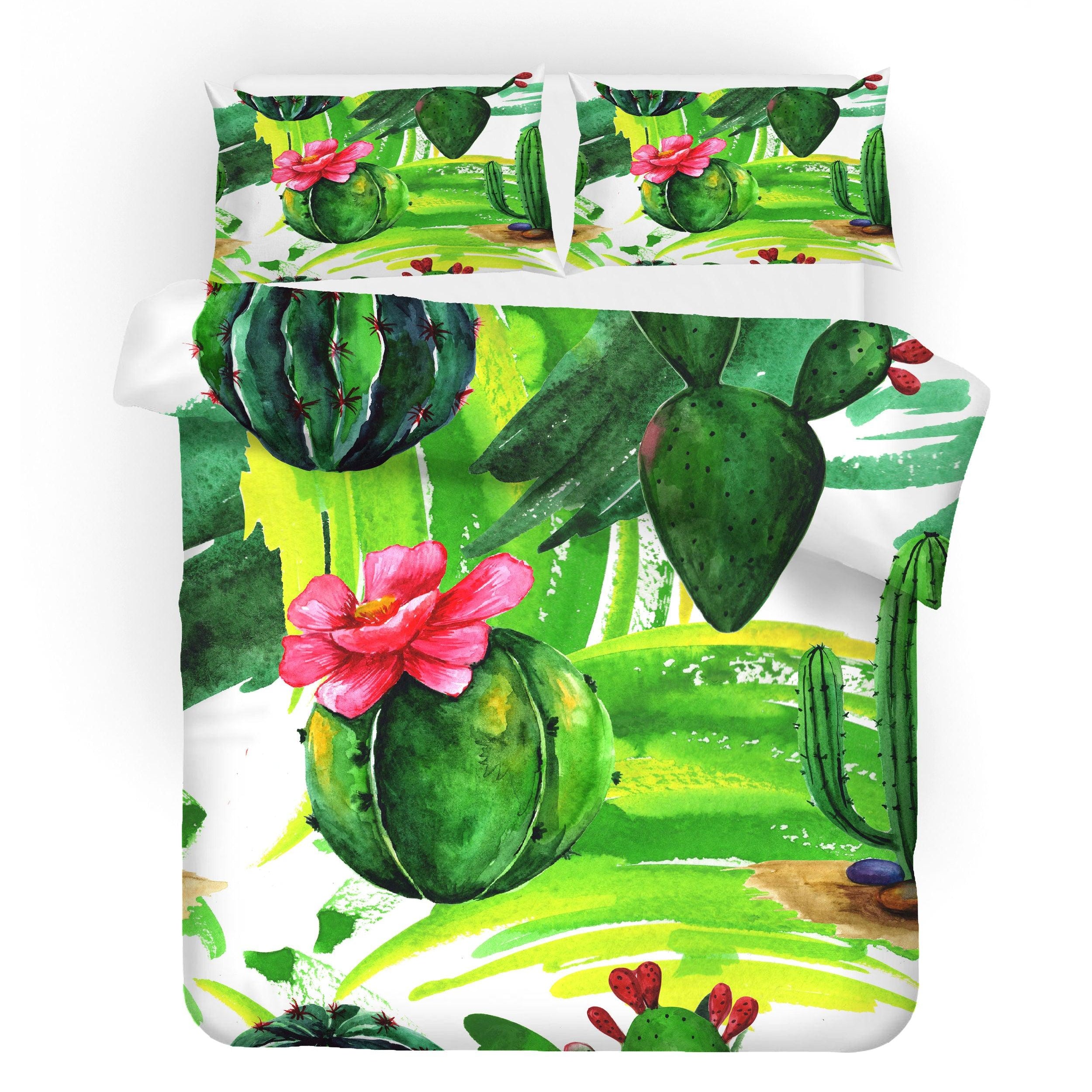 3D Watercolor Green Succulents Quilt Cover Set Bedding Set Pillowcases 125- Jess Art Decoration